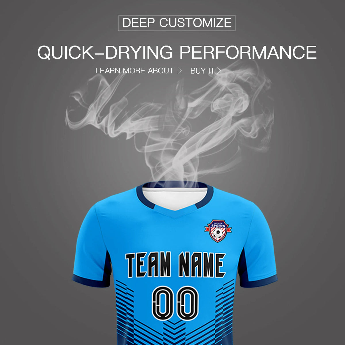 Custom Powder Blue Navy Sport Soccer Sets Jersey