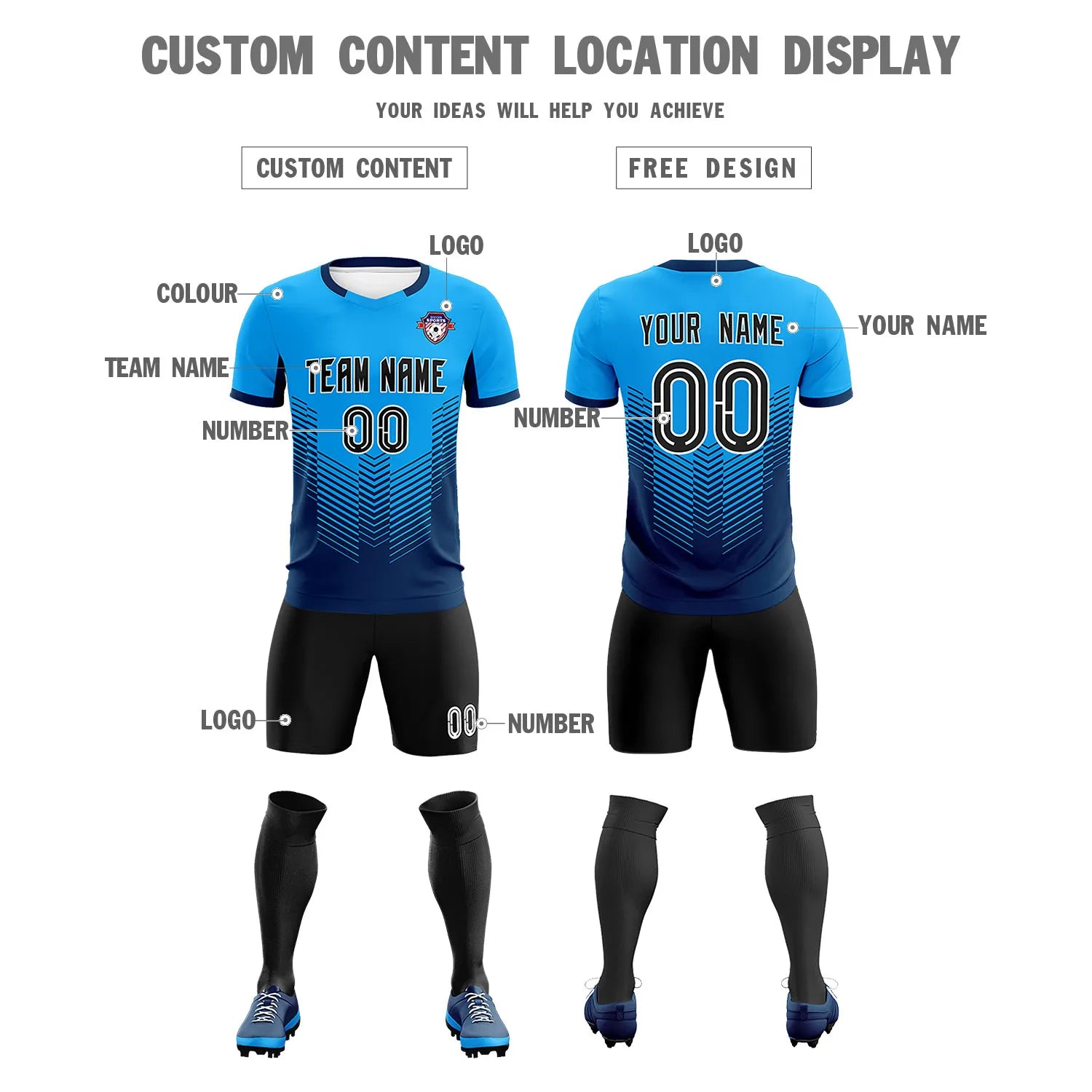 Custom Powder Blue Navy Sport Soccer Sets Jersey