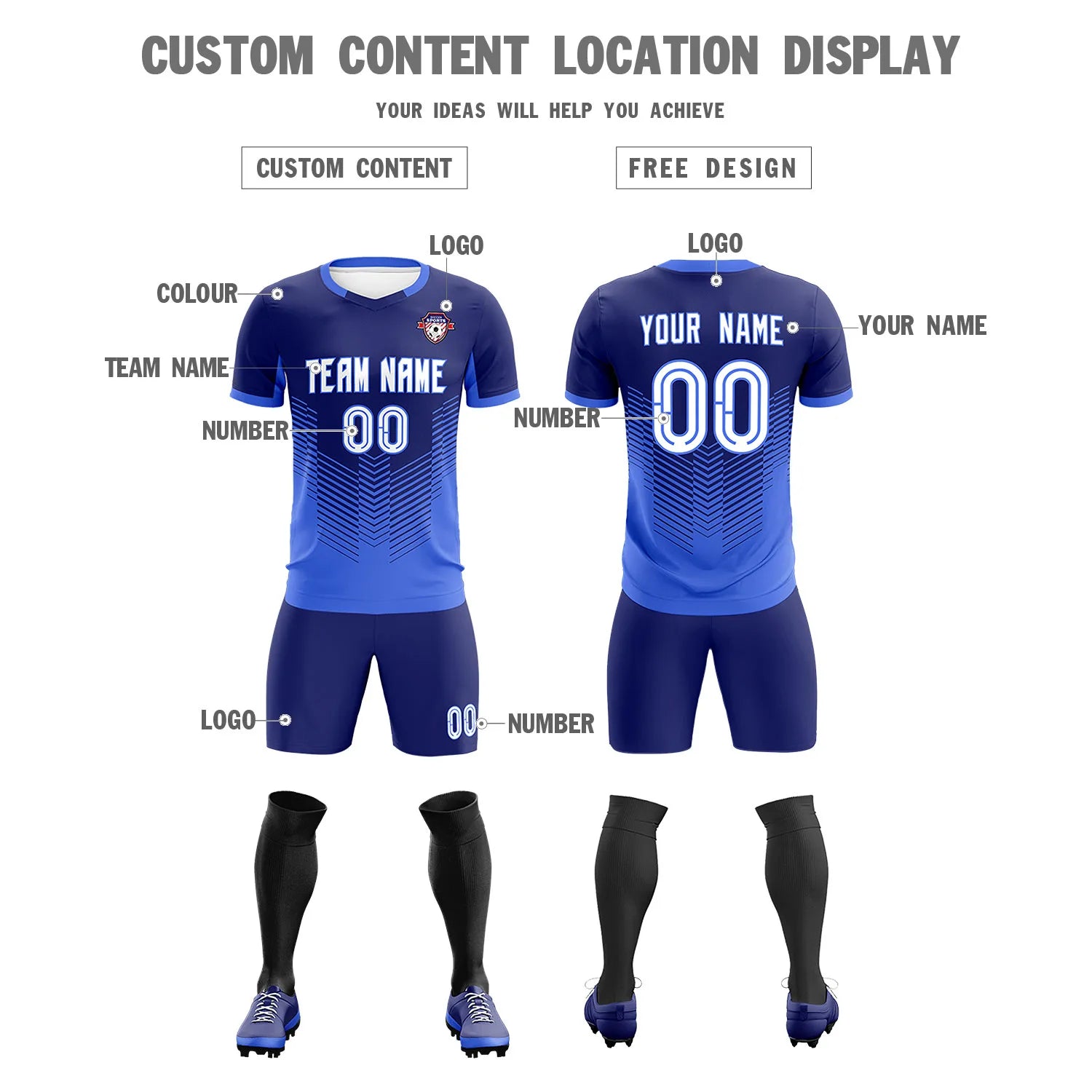 Custom Navy Royal Blue Sport Soccer Sets Jersey