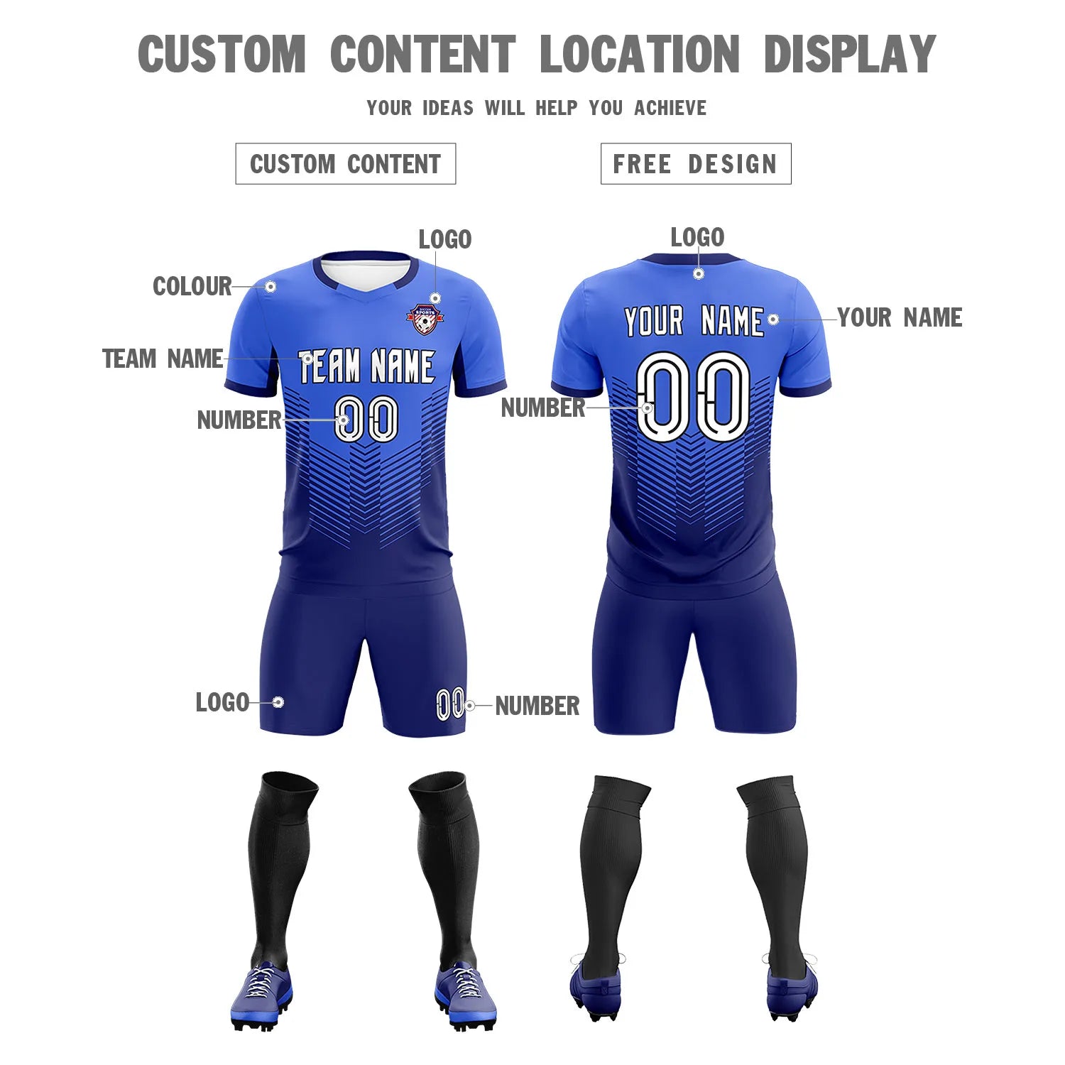 Custom Royal Blue Navy Sport Soccer Sets Jersey