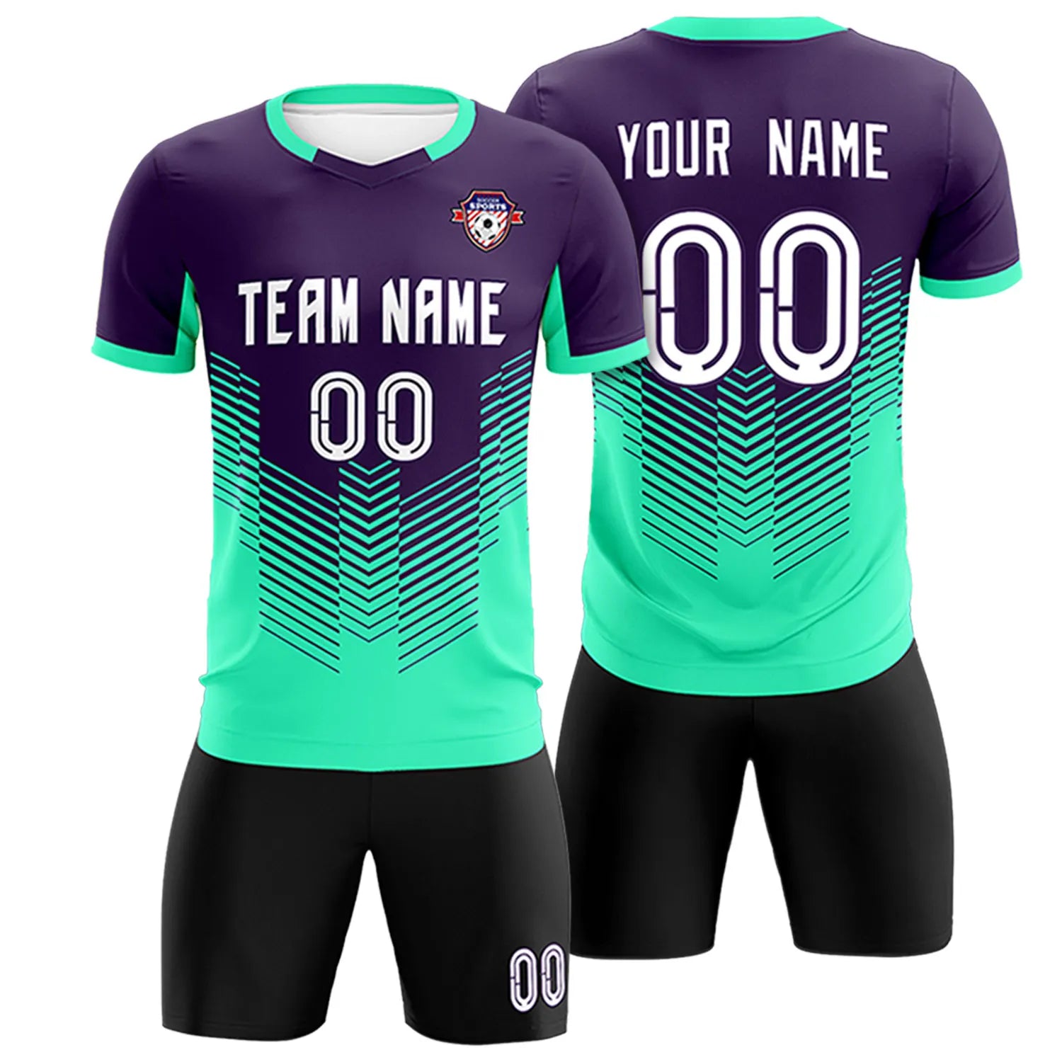 Custom Dark Purple Bright Green Sport Soccer Sets Jersey