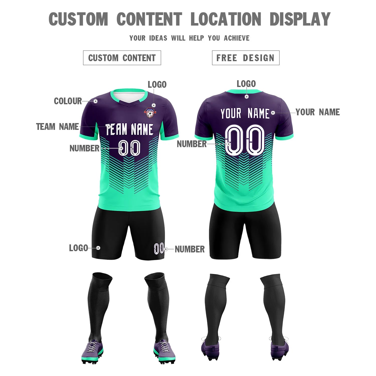 Custom Dark Purple Bright Green Sport Soccer Sets Jersey