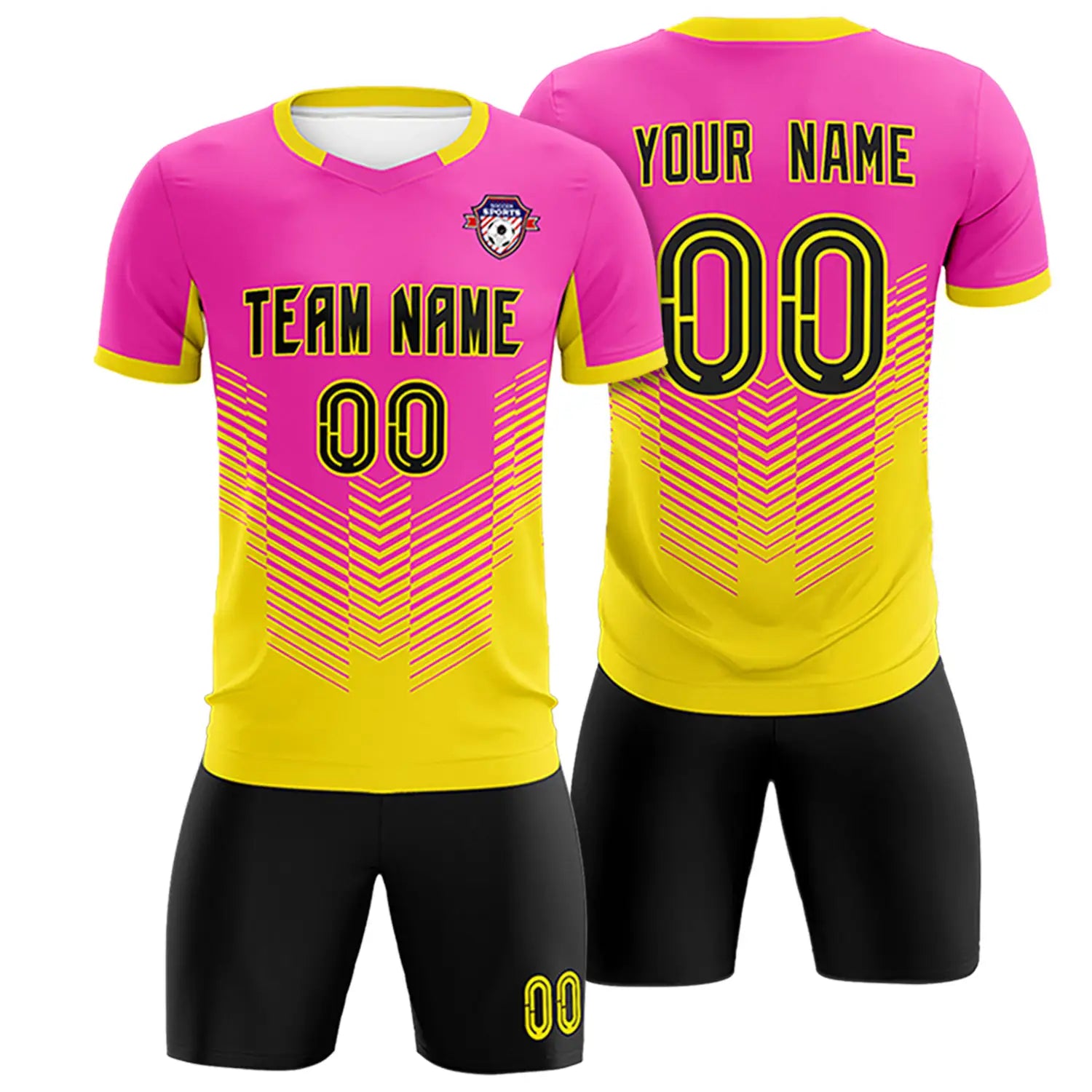 Custom Pink Yellow Sport Soccer Sets Jersey