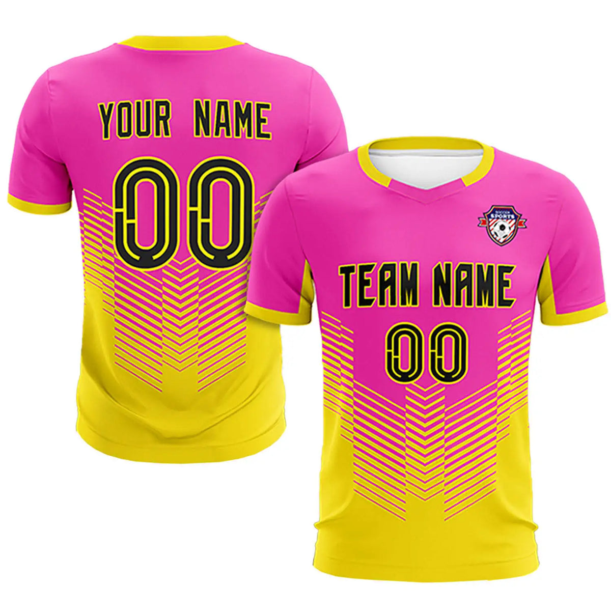 Custom Pink Yellow Sport Soccer Sets Jersey