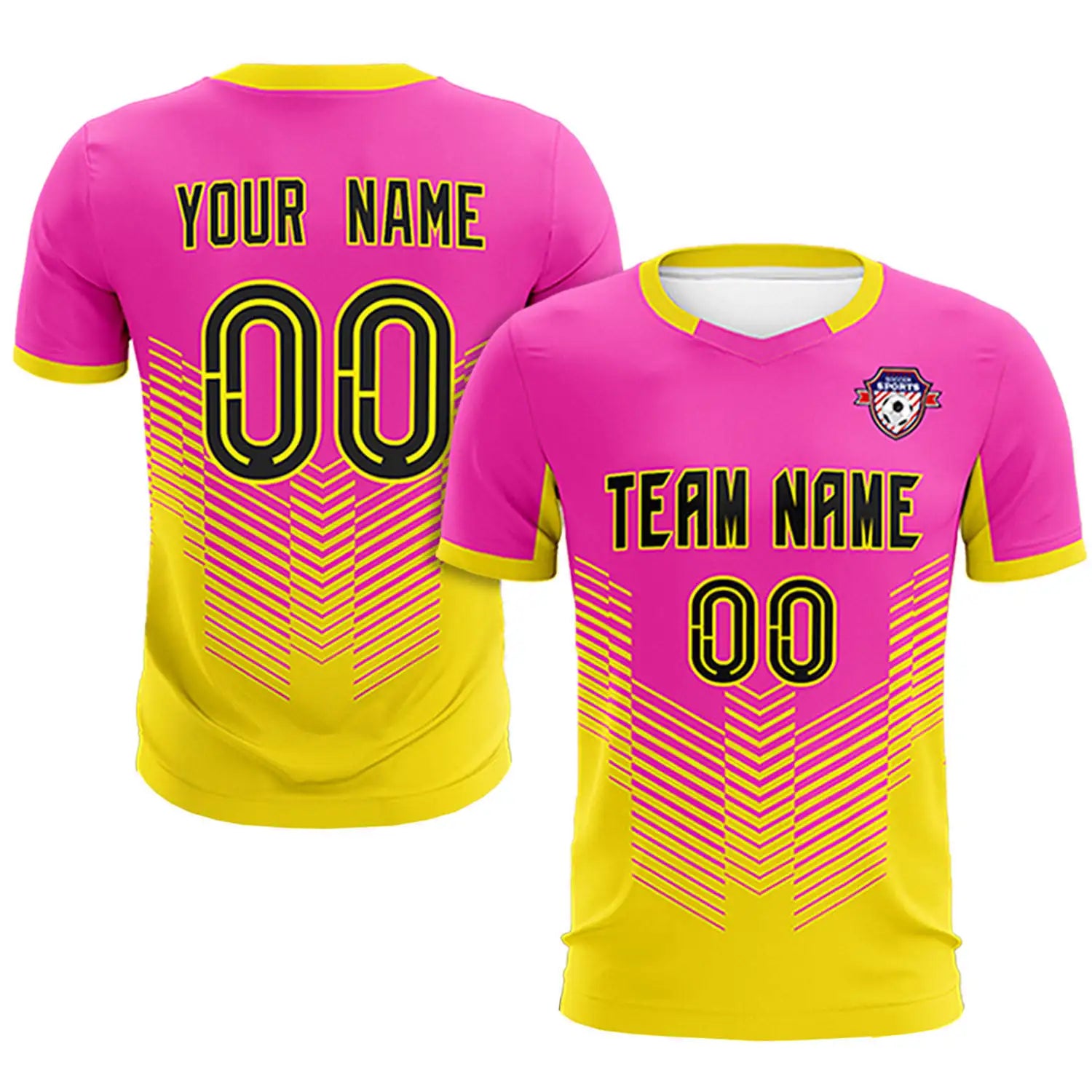 Custom Pink Yellow Sport Soccer Sets Jersey