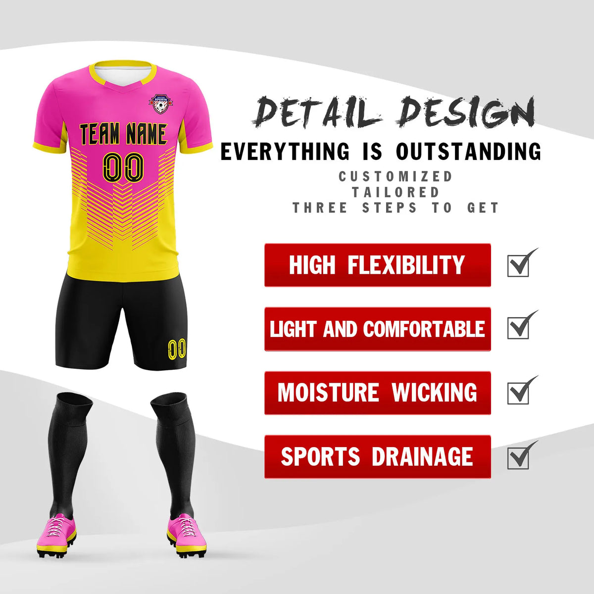 Custom Pink Yellow Sport Soccer Sets Jersey