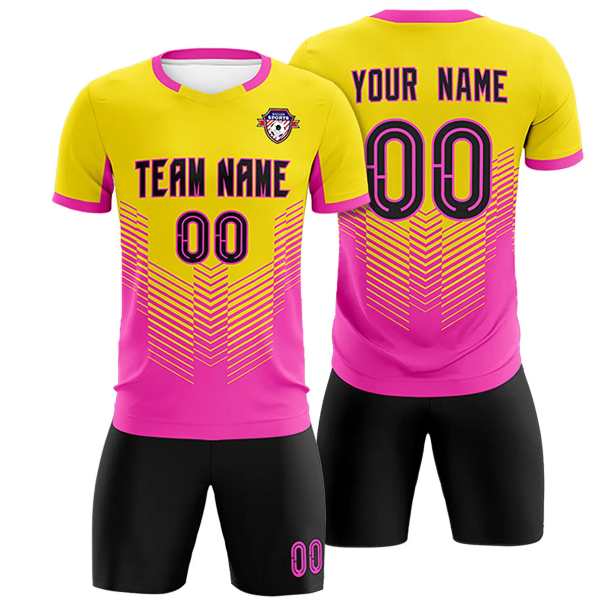 Custom Yellow Pink Sport Soccer Sets Jersey