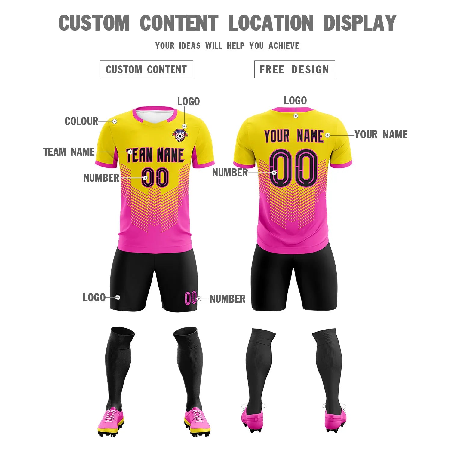 Custom Yellow Pink Sport Soccer Sets Jersey