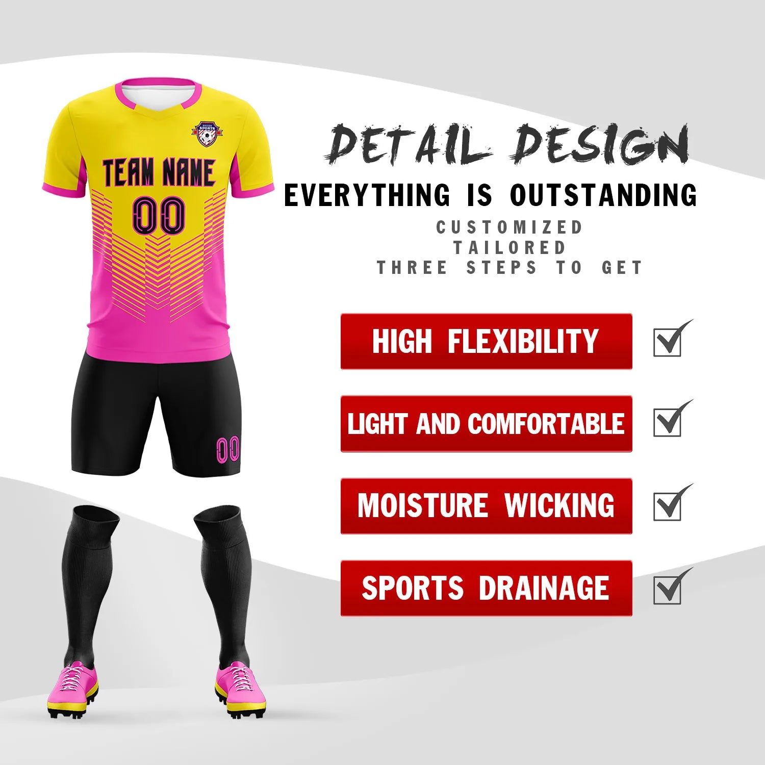 Custom Yellow Pink Sport Soccer Sets Jersey