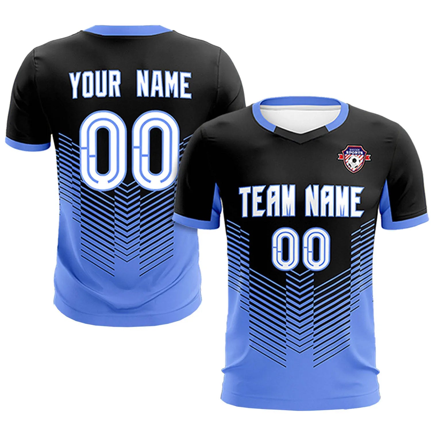 Custom Black Powder Blue Sport Soccer Sets Jersey