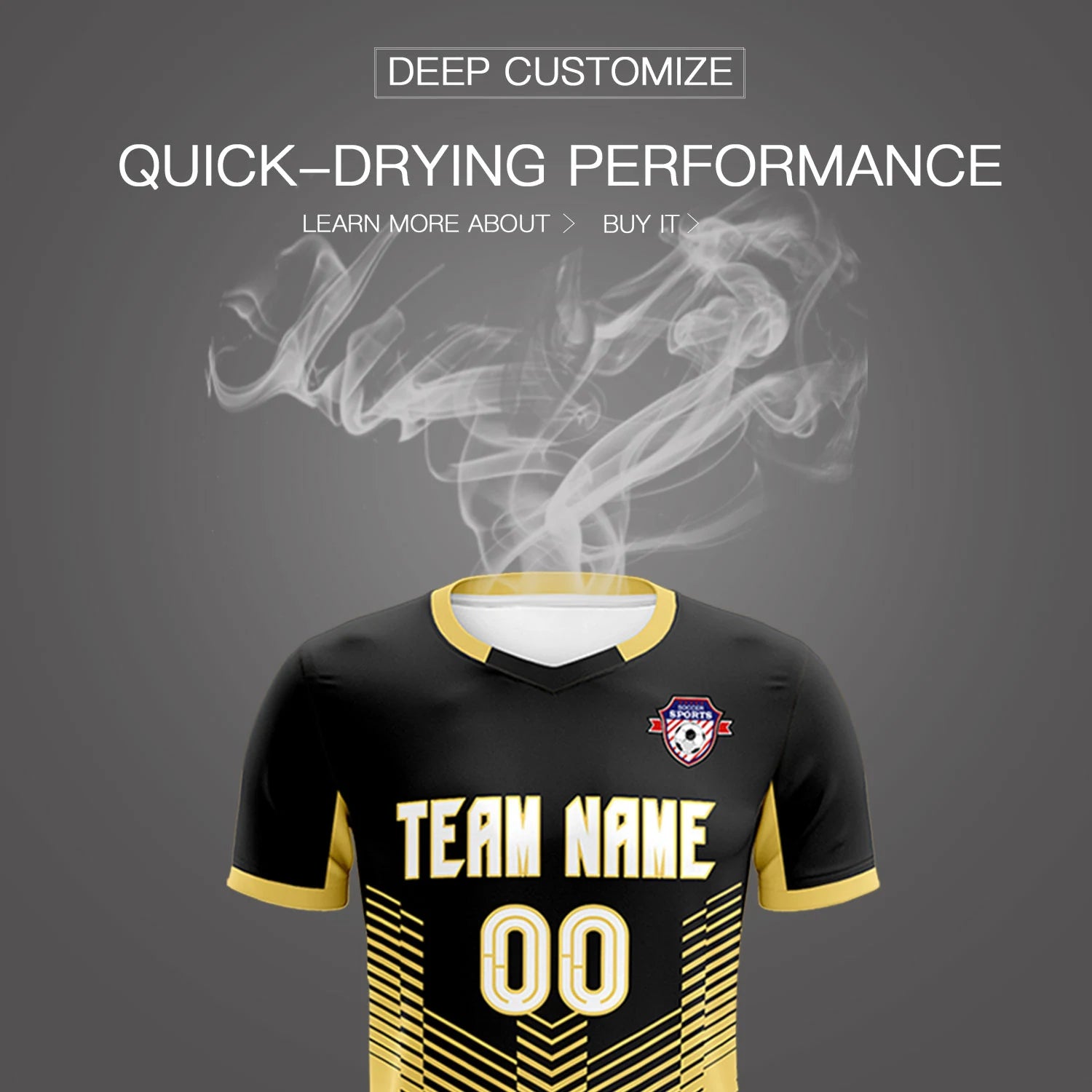 Custom Black Old Gold Sport Soccer Sets Jersey