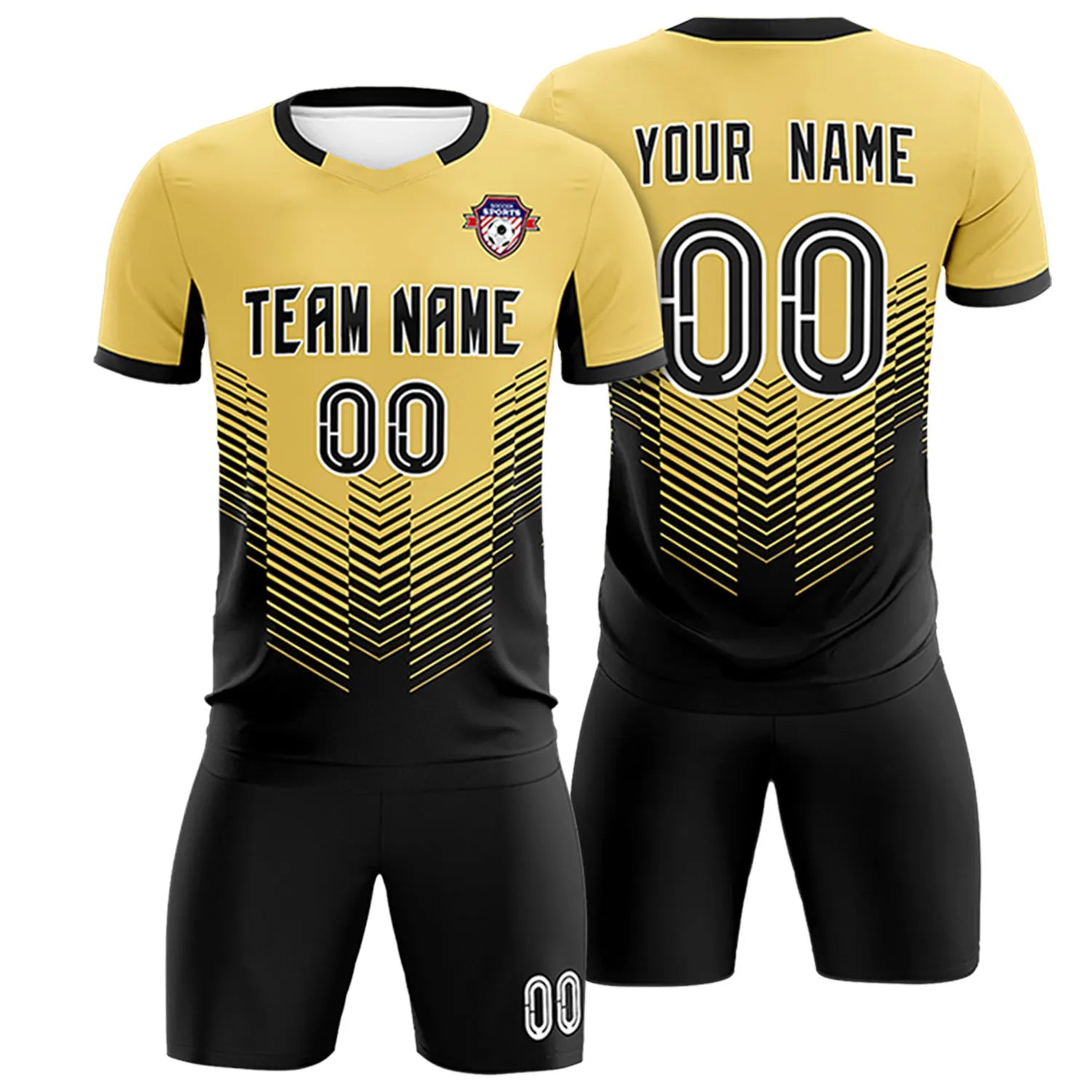 Custom Old Gold Black Sport Soccer Sets Jersey
