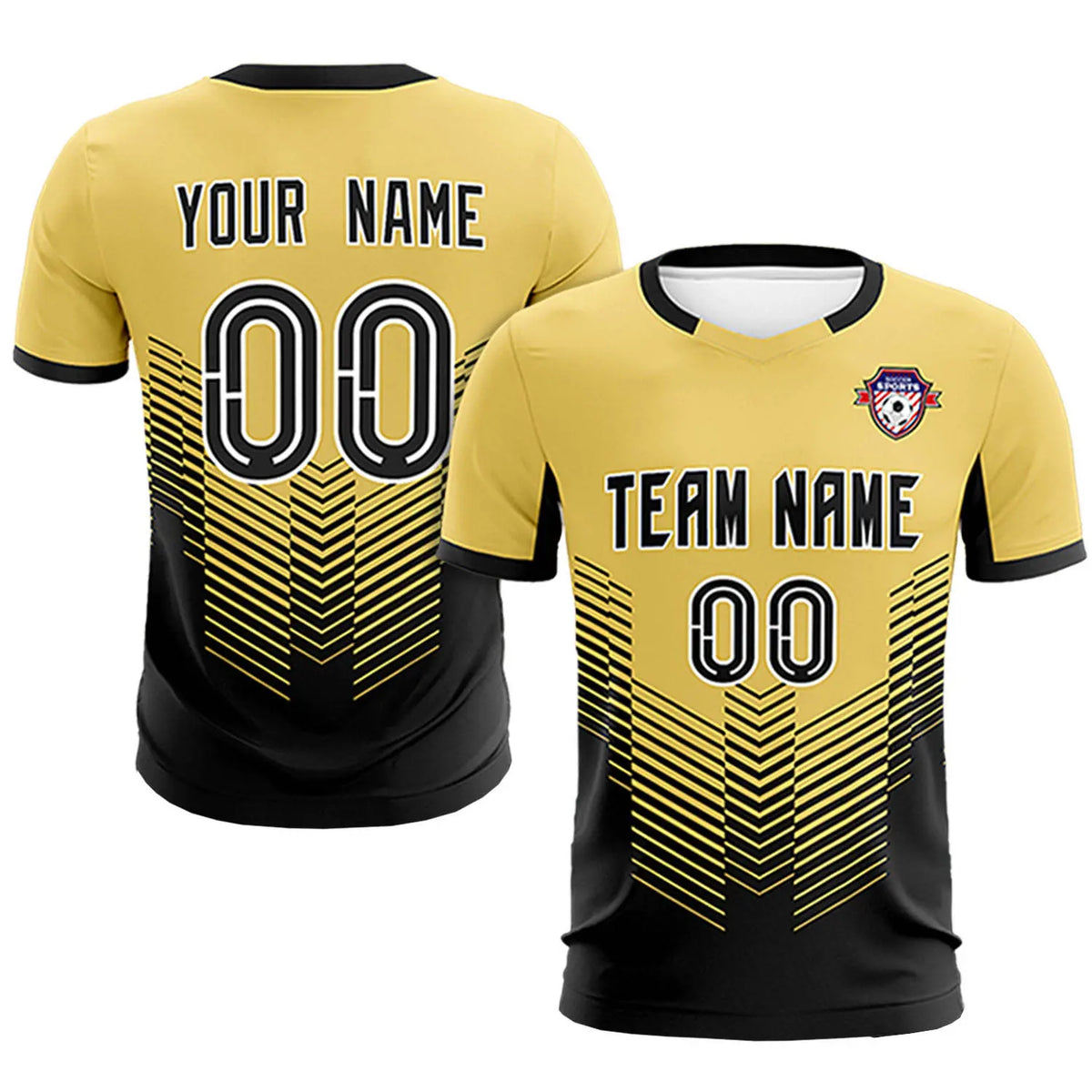 Custom Old Gold Black Sport Soccer Sets Jersey
