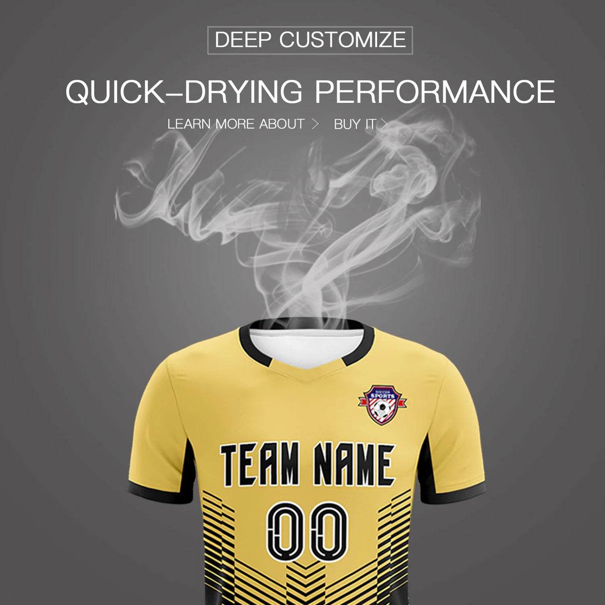 Custom Old Gold Black Sport Soccer Sets Jersey