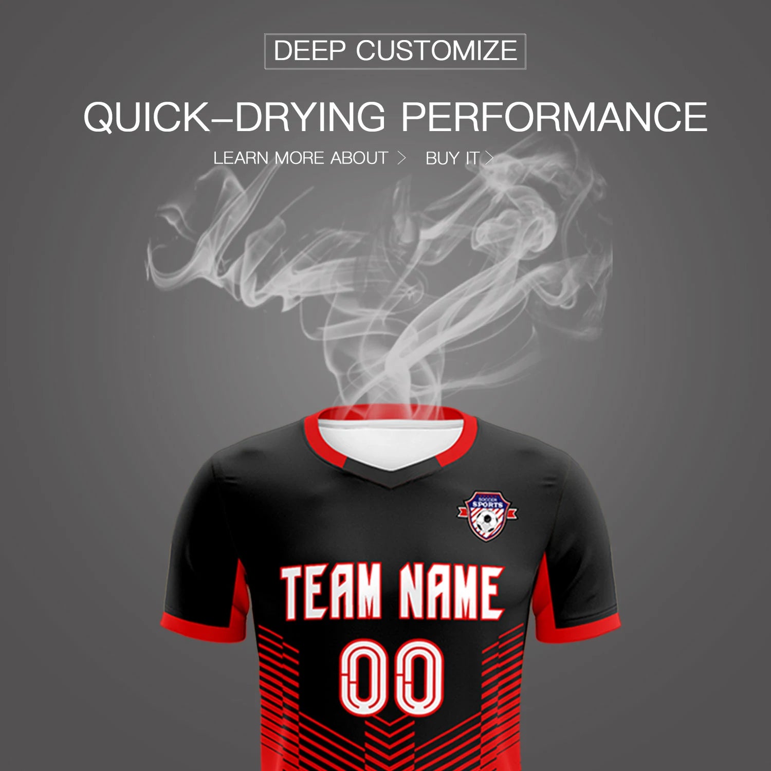 Custom Black Red Sport Soccer Sets Jersey