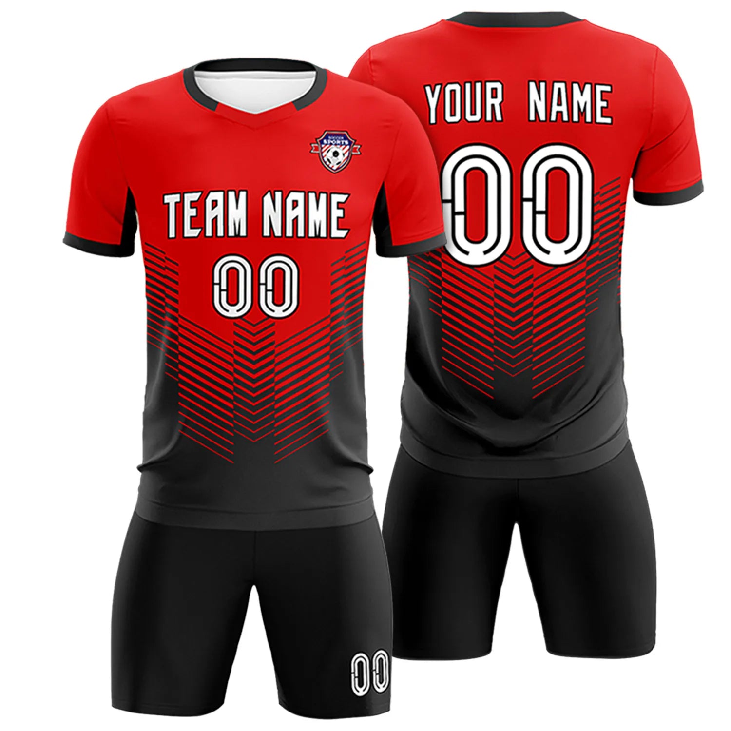 Custom Red Black Sport Soccer Sets Jersey