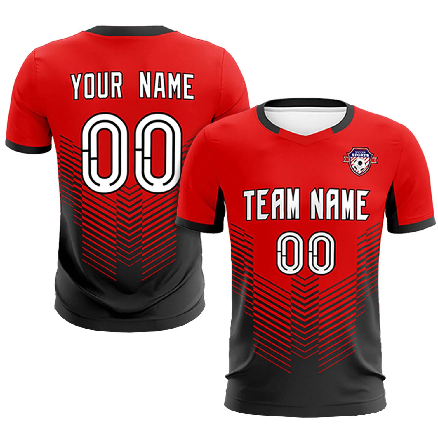 Custom Red Black Sport Soccer Sets Jersey