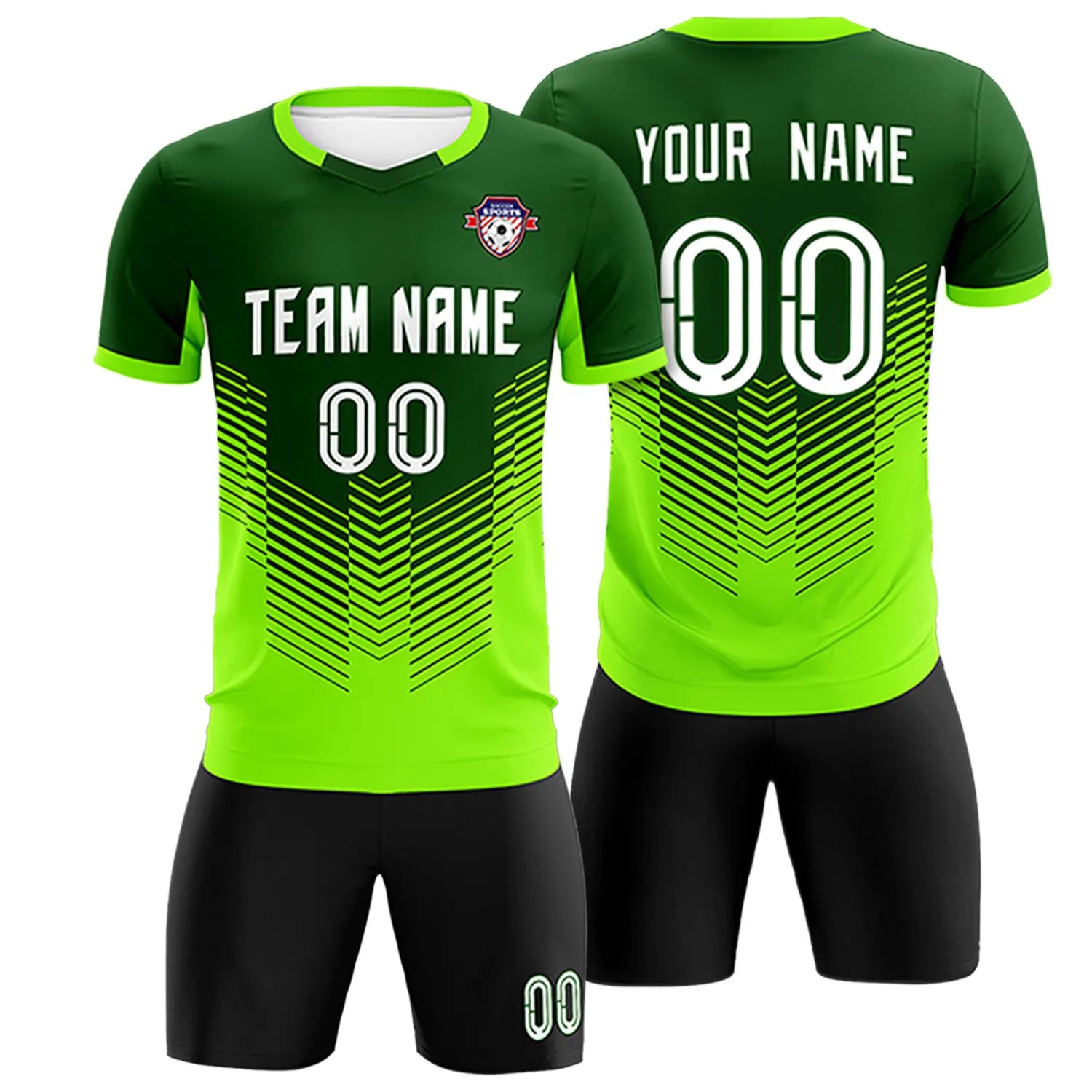 Custom Kelly Green Neon Green Sport Soccer Sets Jersey