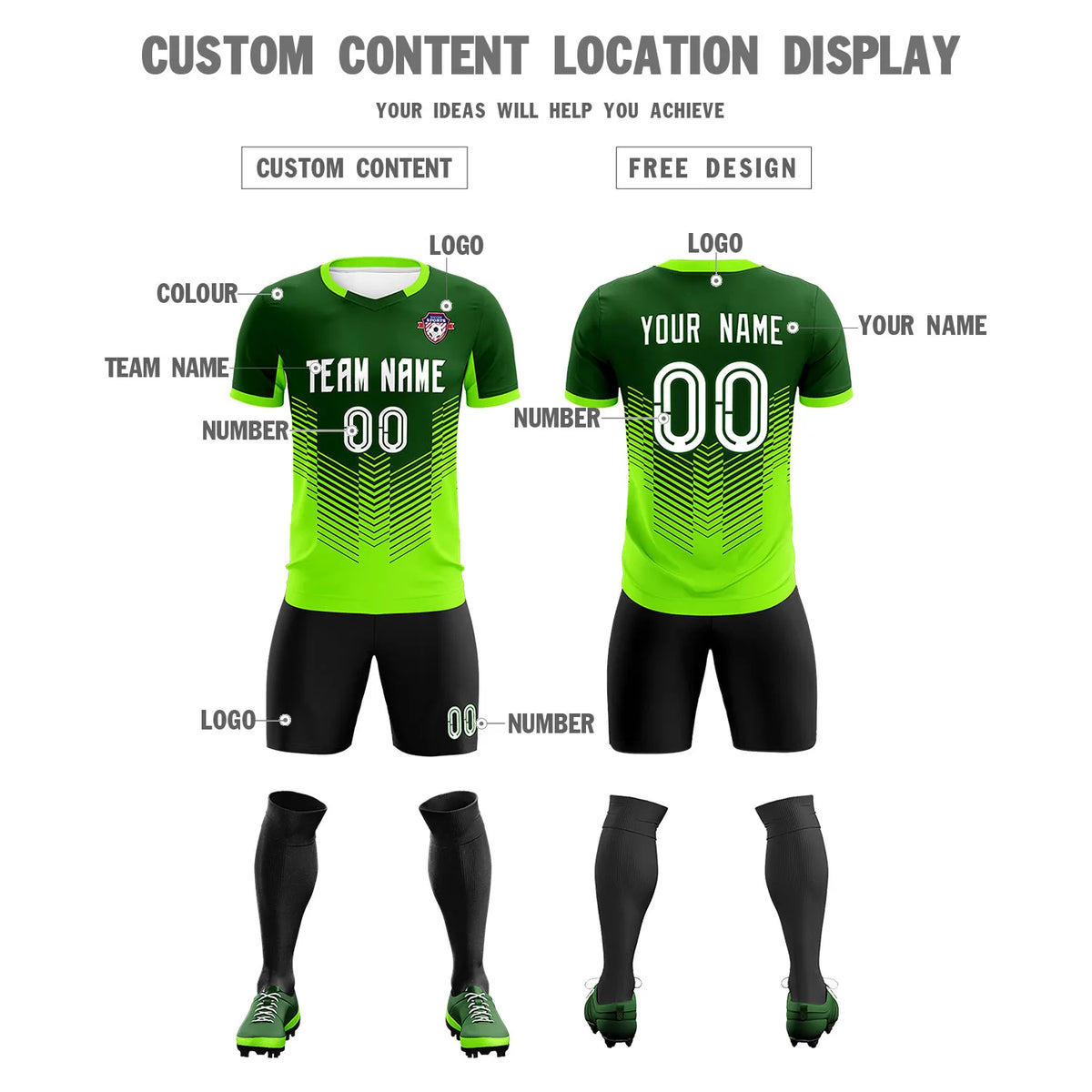 Custom Kelly Green Neon Green Sport Soccer Sets Jersey