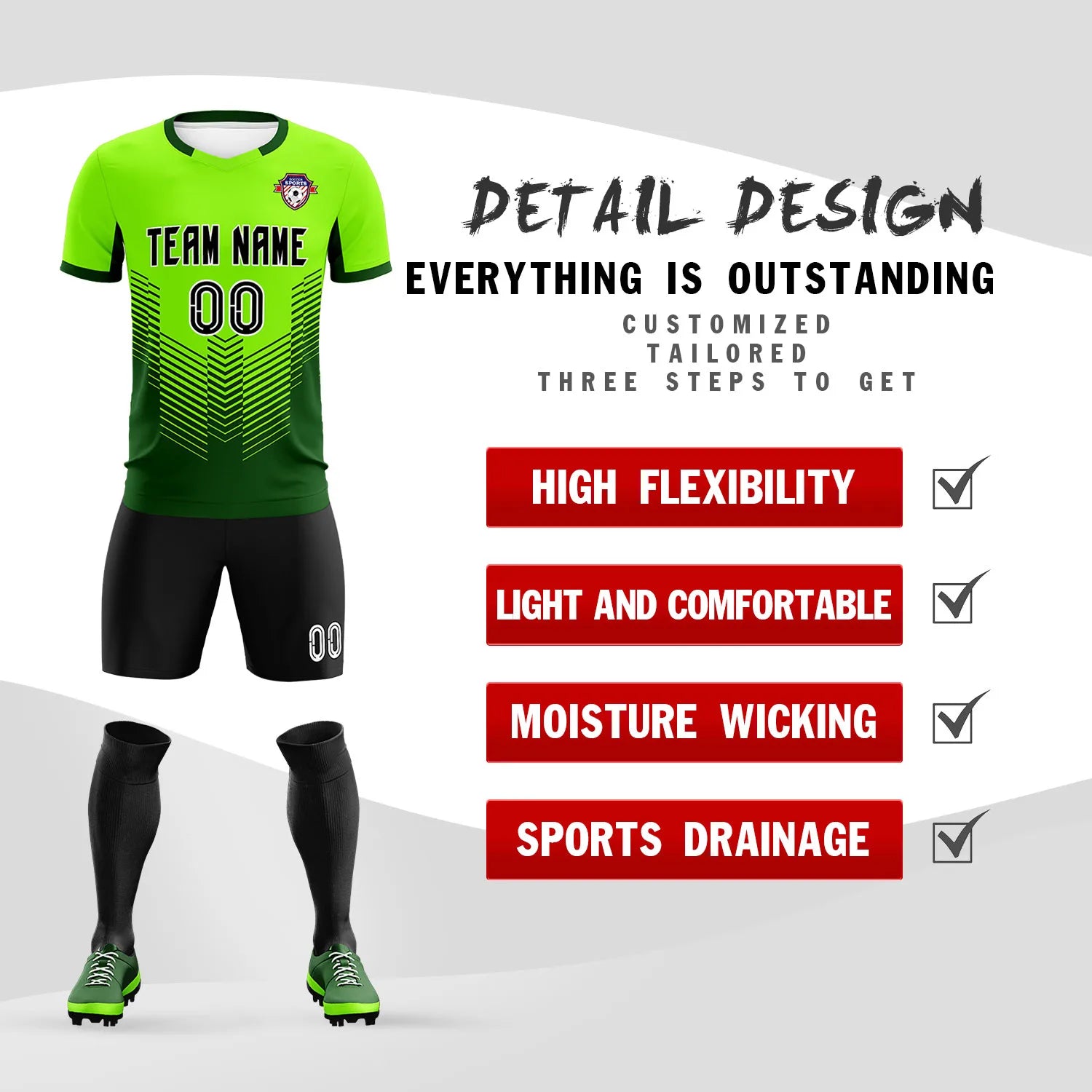 Custom Neon Green Kelly Green Sport Soccer Sets Jersey