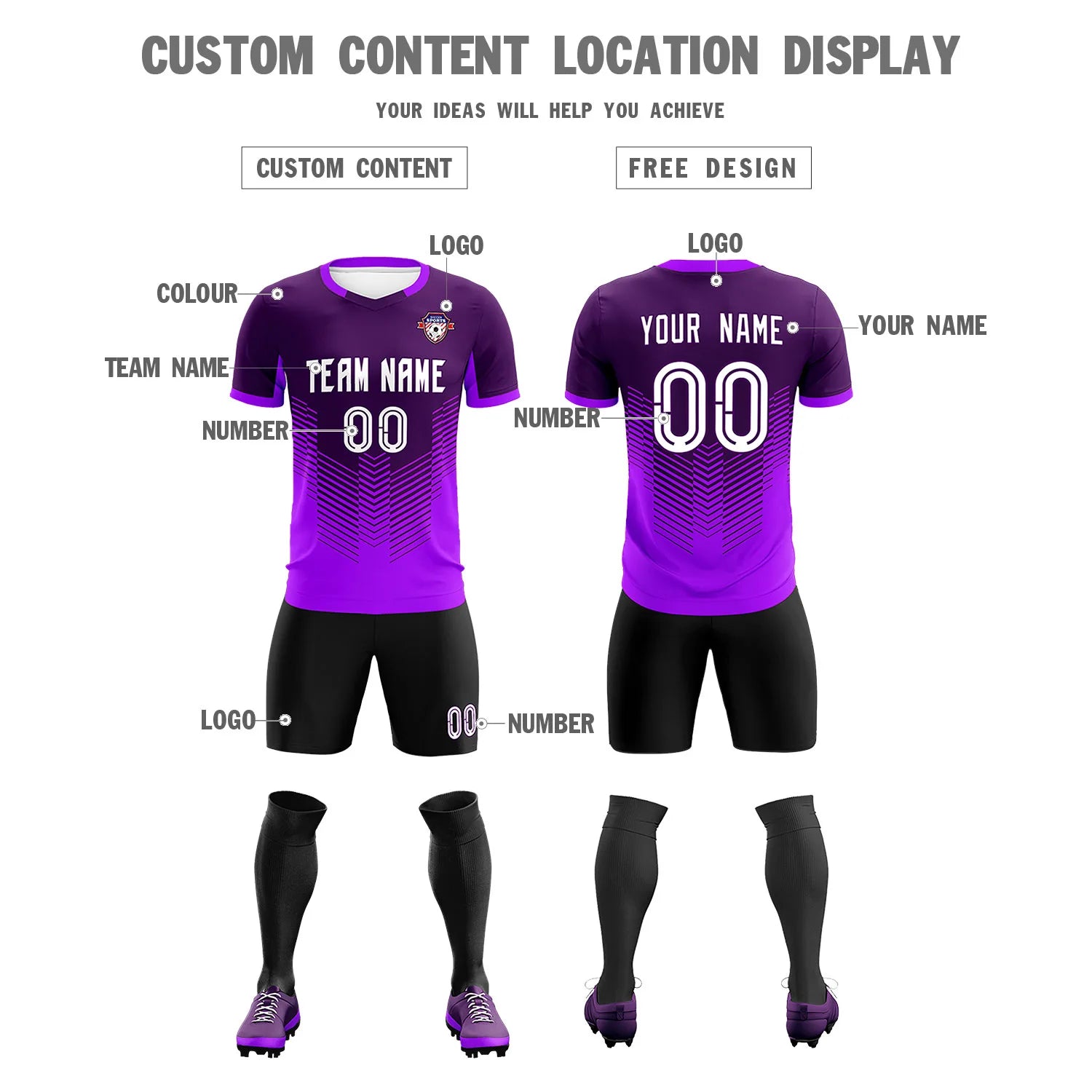 Custom Dark Purple Purple Sport Soccer Sets Jersey