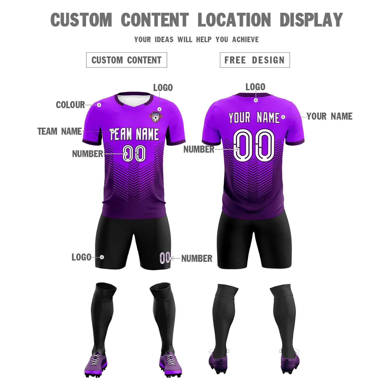 Custom Purple Dark Purple Sport Soccer Sets Jersey