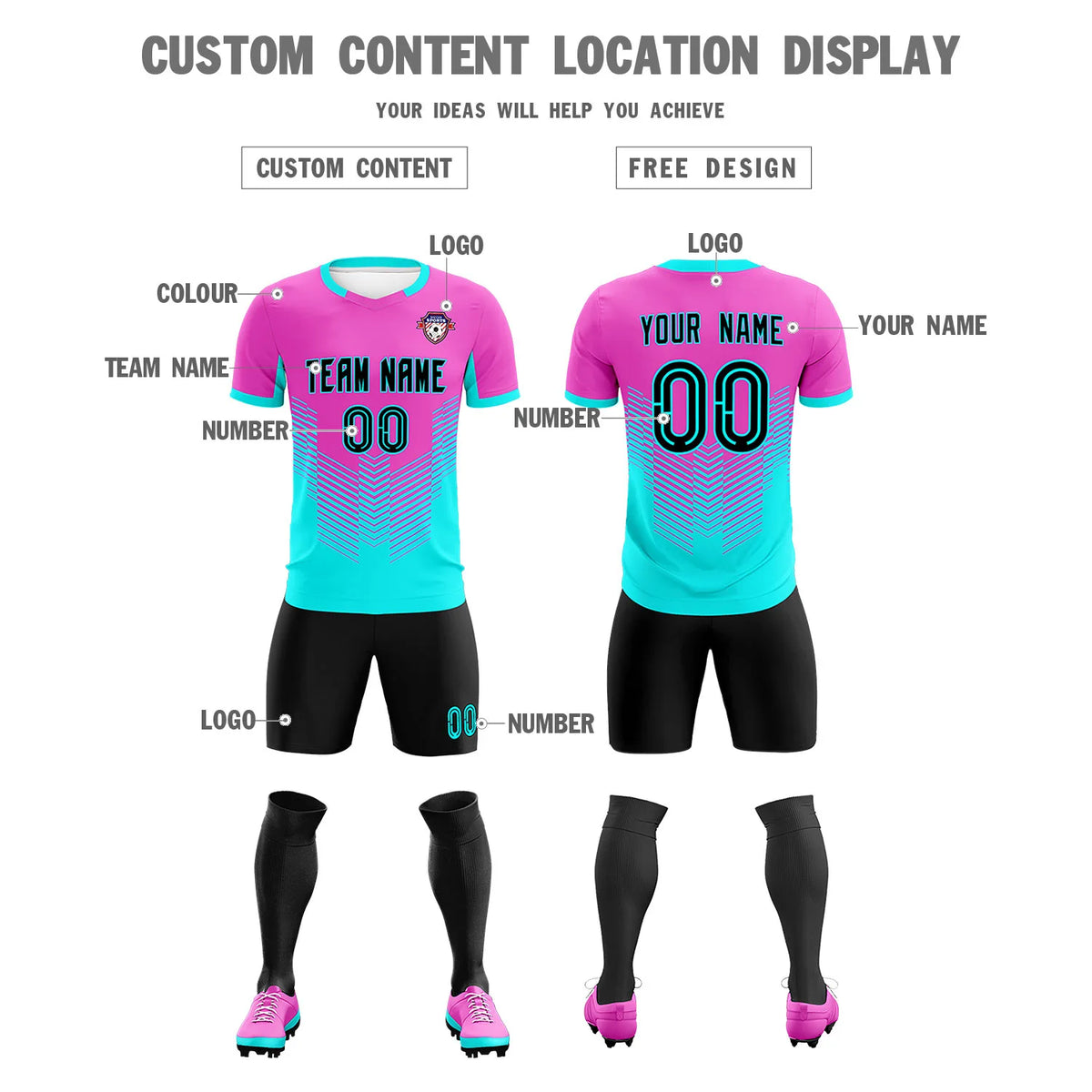 Custom Pink Bright Green Sport Soccer Sets Jersey