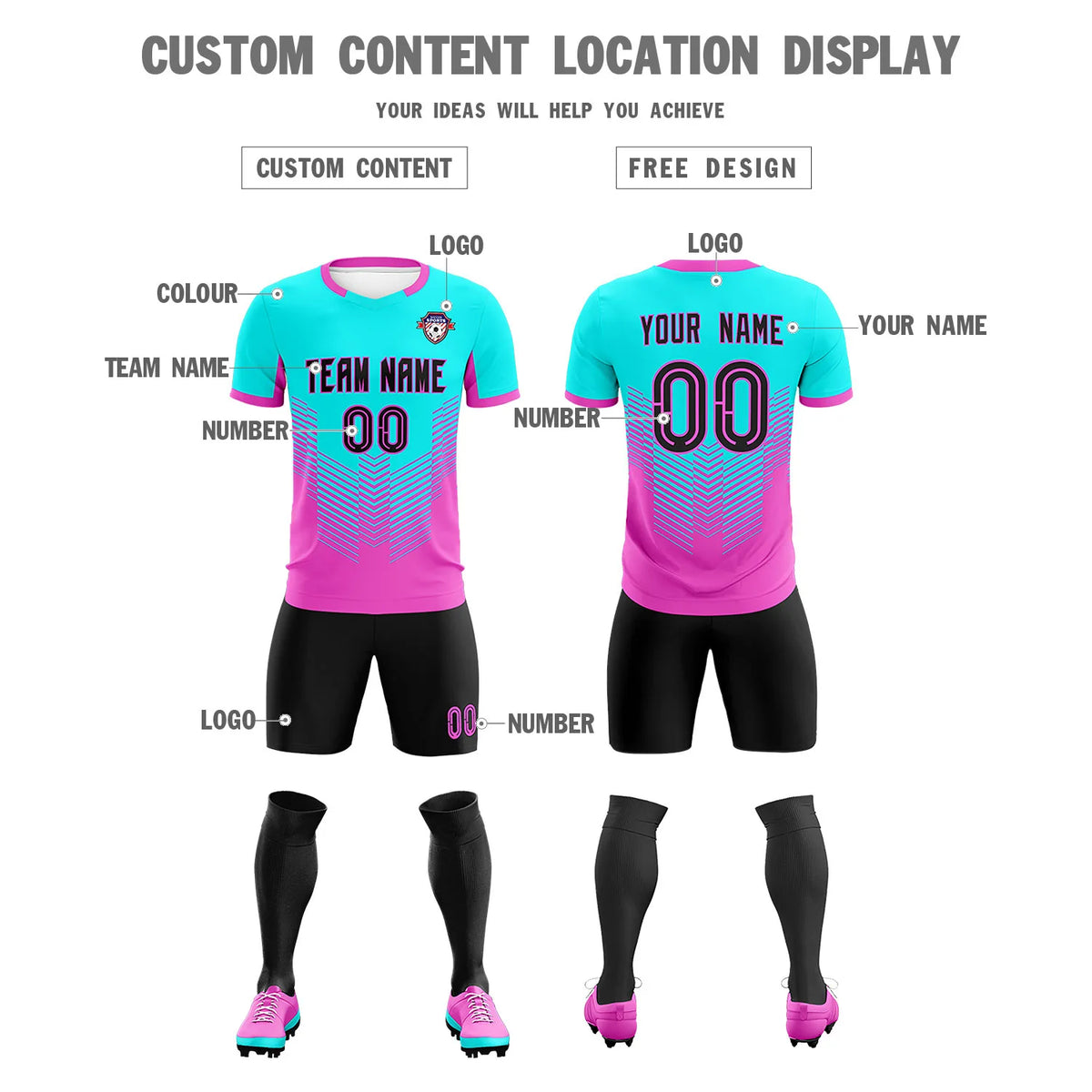 Custom Bright Green Pink Sport Soccer Sets Jersey