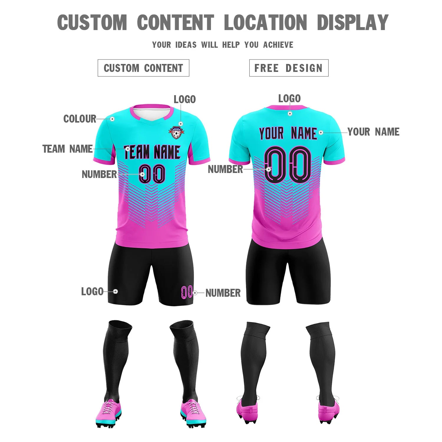 Custom Bright Green Pink Sport Soccer Sets Jersey