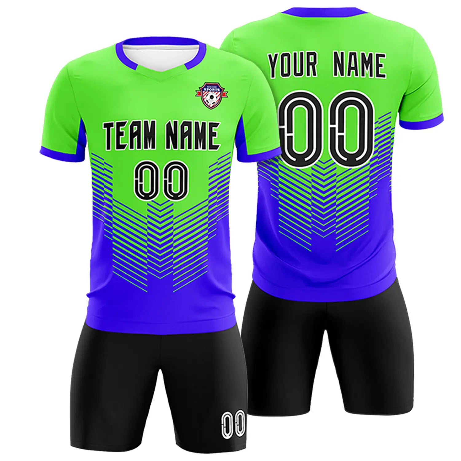 Custom Neon Green Royal Blue Sport Soccer Sets Jersey