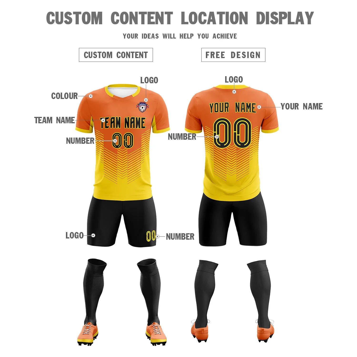 Custom Orange Yellow Sport Soccer Sets Jersey