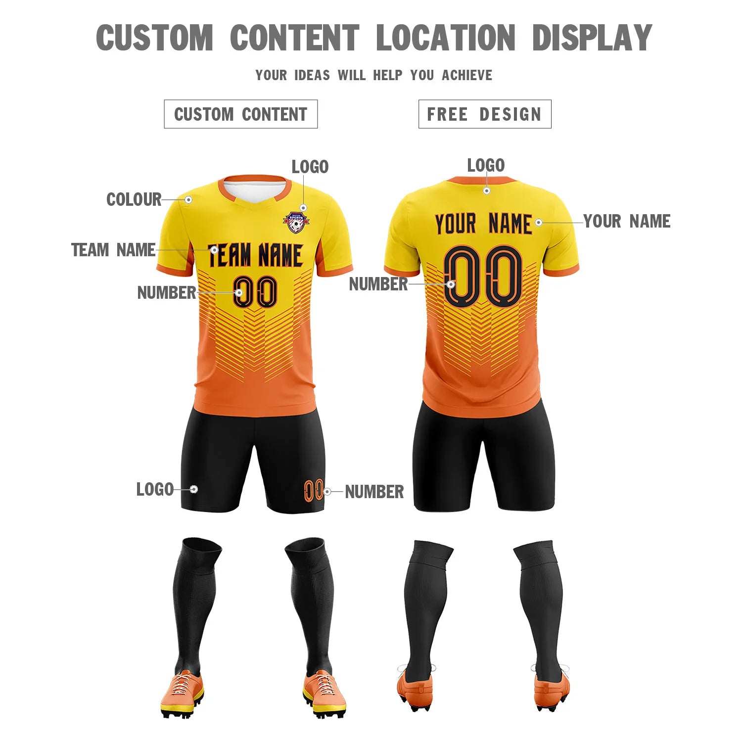 Custom Yellow Orange Sport Soccer Sets Jersey