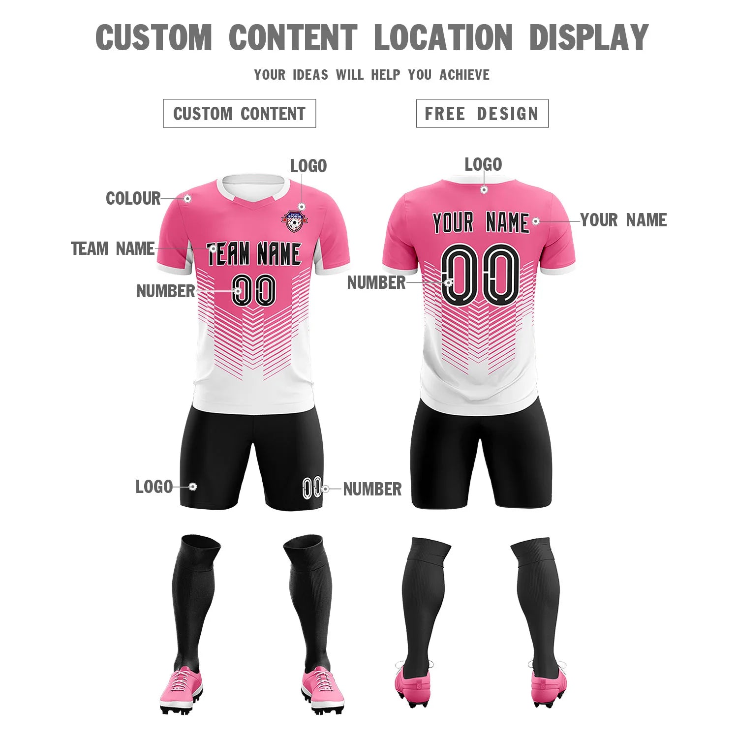 Custom Pink White Sport Soccer Sets Jersey