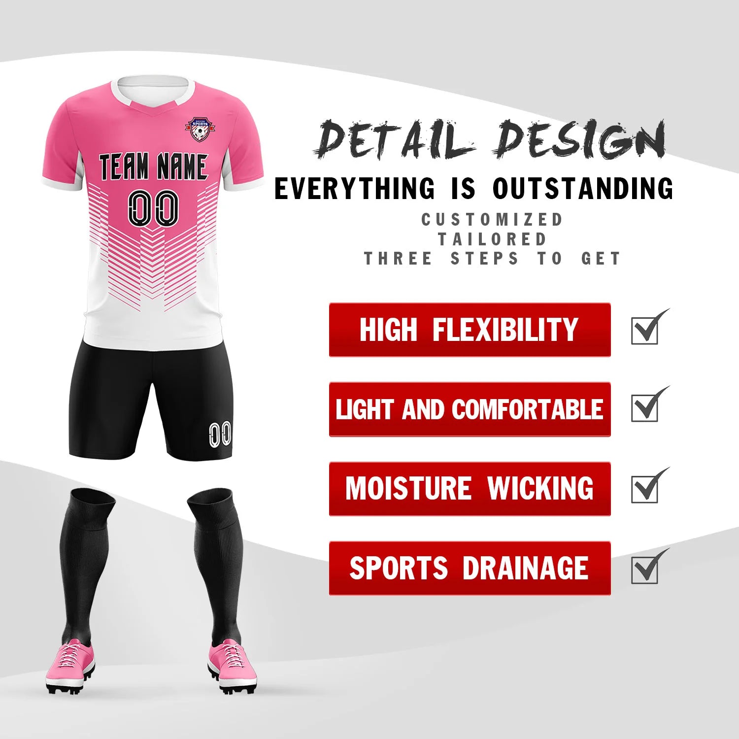 Custom Pink White Sport Soccer Sets Jersey