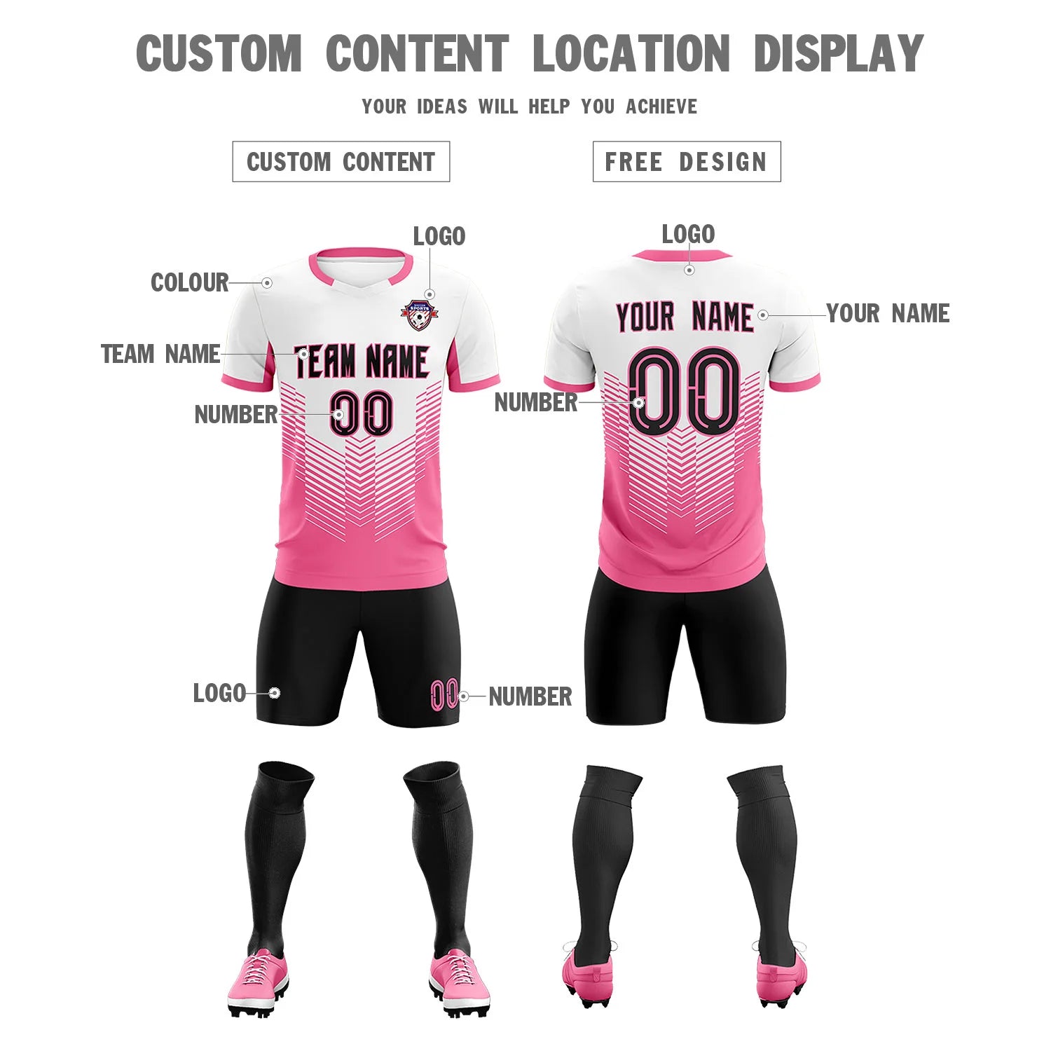 Custom White Pink Sport Soccer Sets Jersey