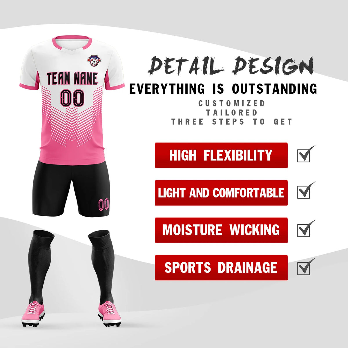 Custom White Pink Sport Soccer Sets Jersey