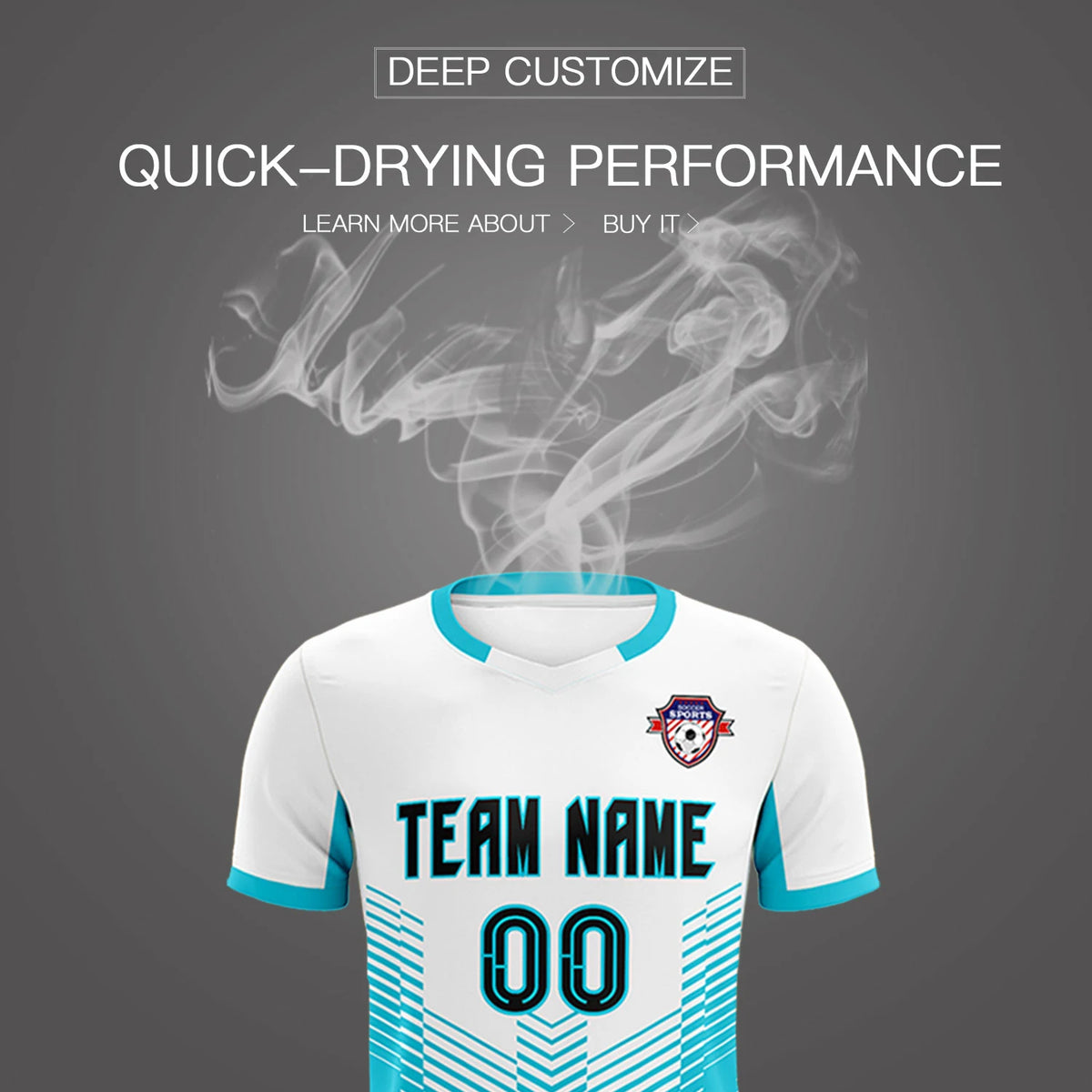 Custom White Aqua Sport Soccer Sets Jersey