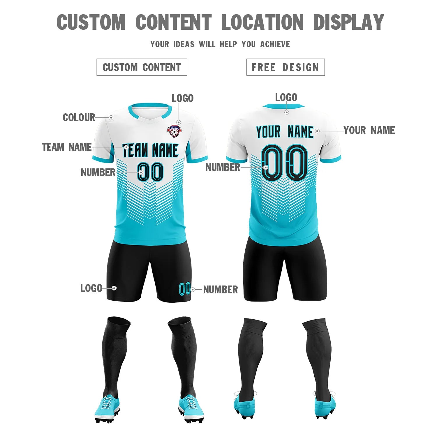 Custom White Aqua Sport Soccer Sets Jersey