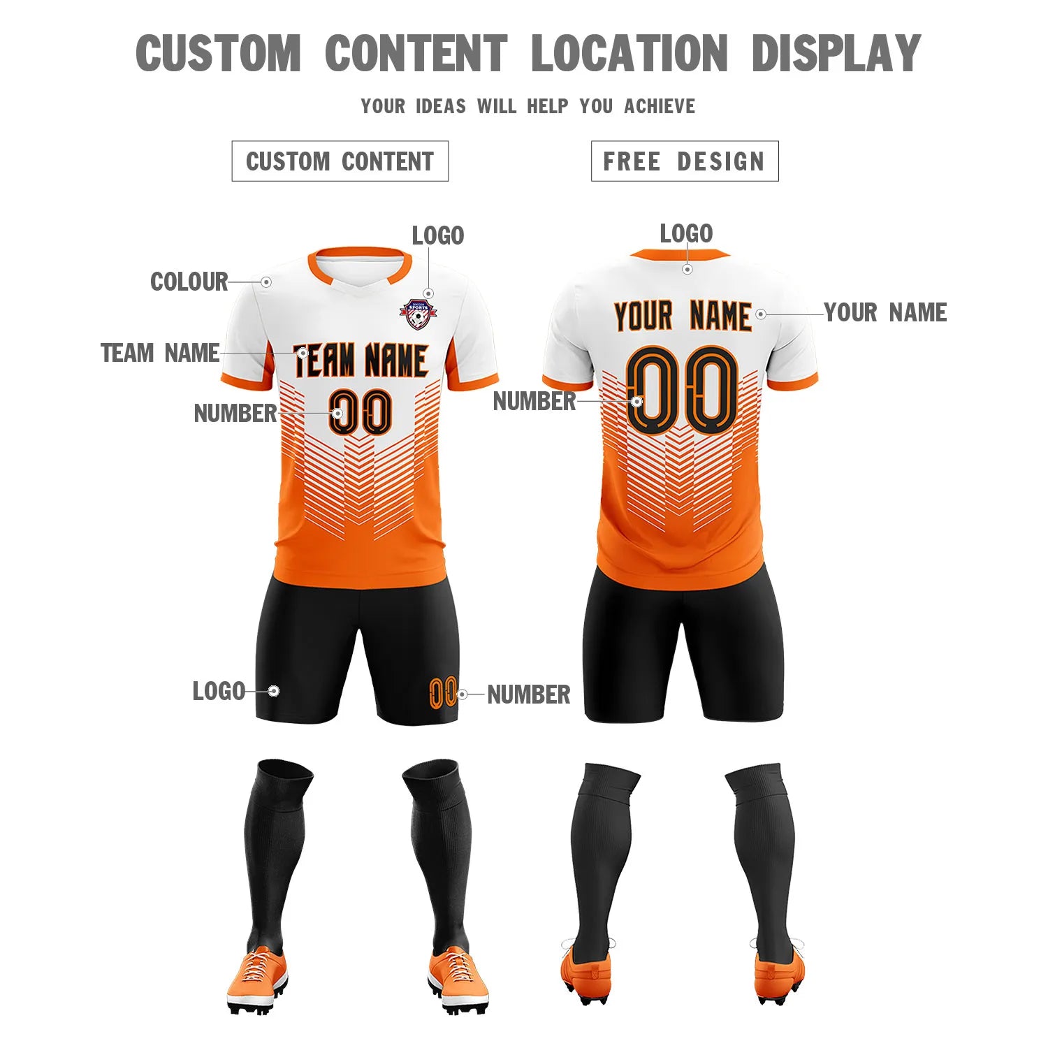 Custom White Orange Sport Soccer Sets Jersey