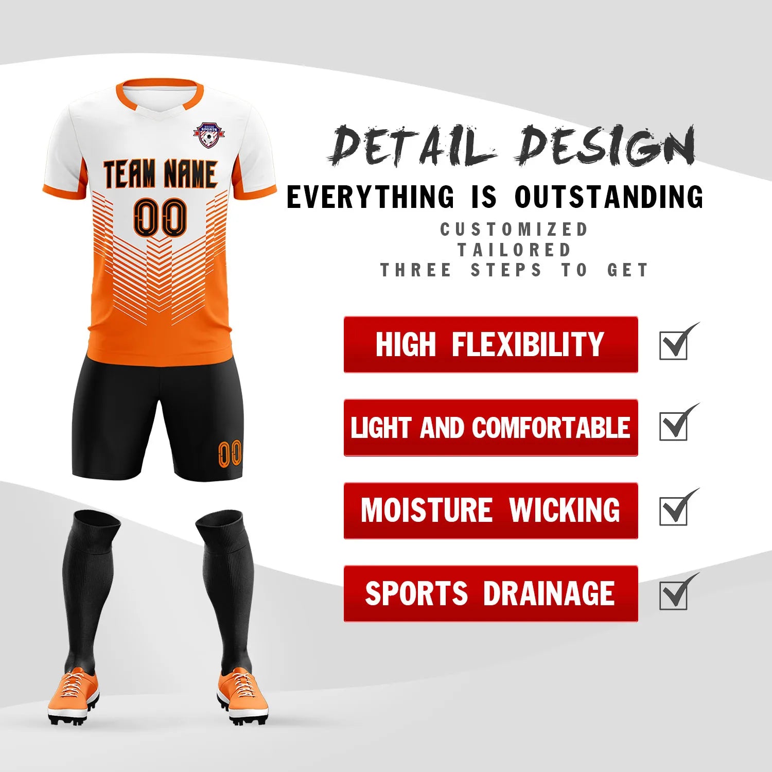 Custom White Orange Sport Soccer Sets Jersey