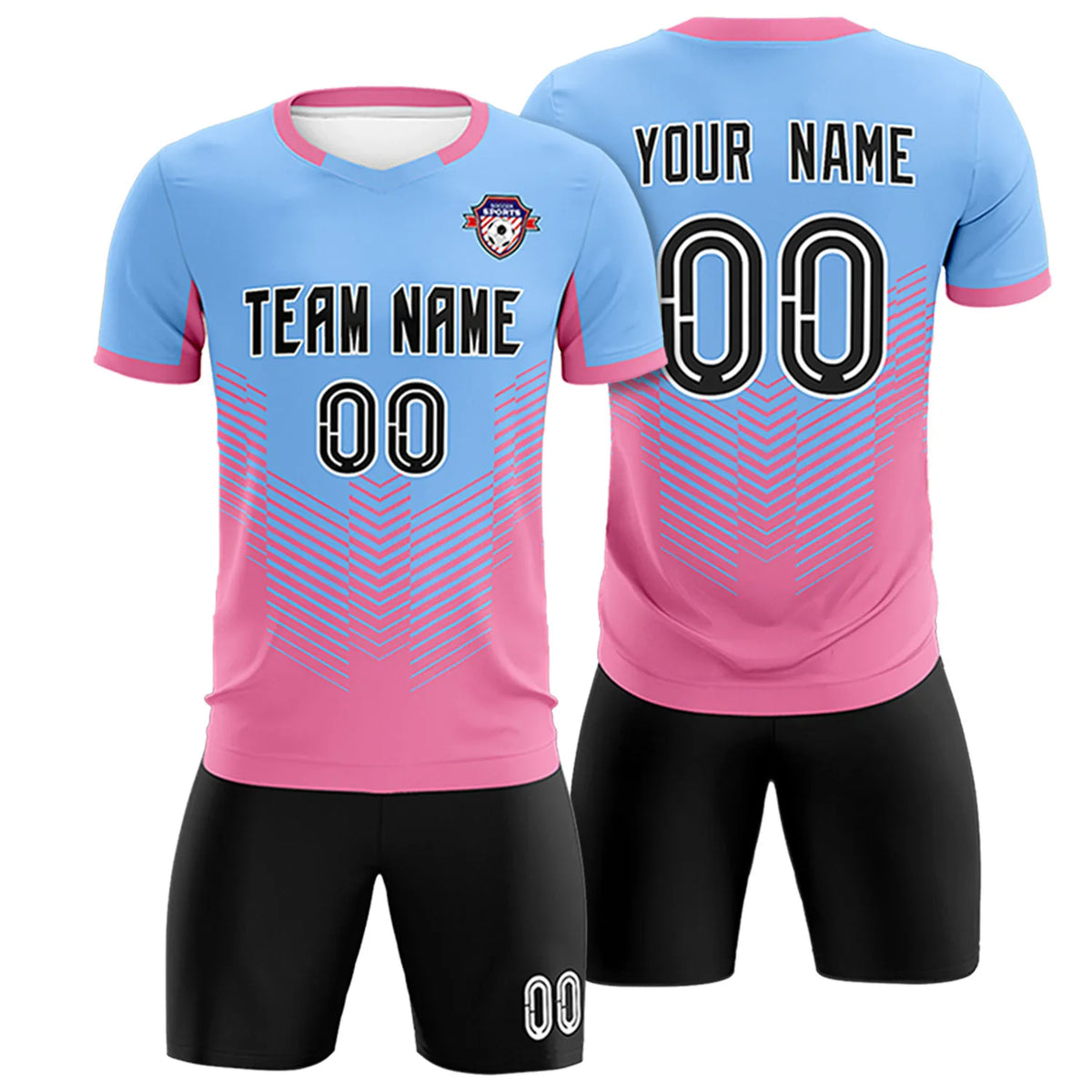 Custom Powder Blue Pink Sport Soccer Sets Jersey