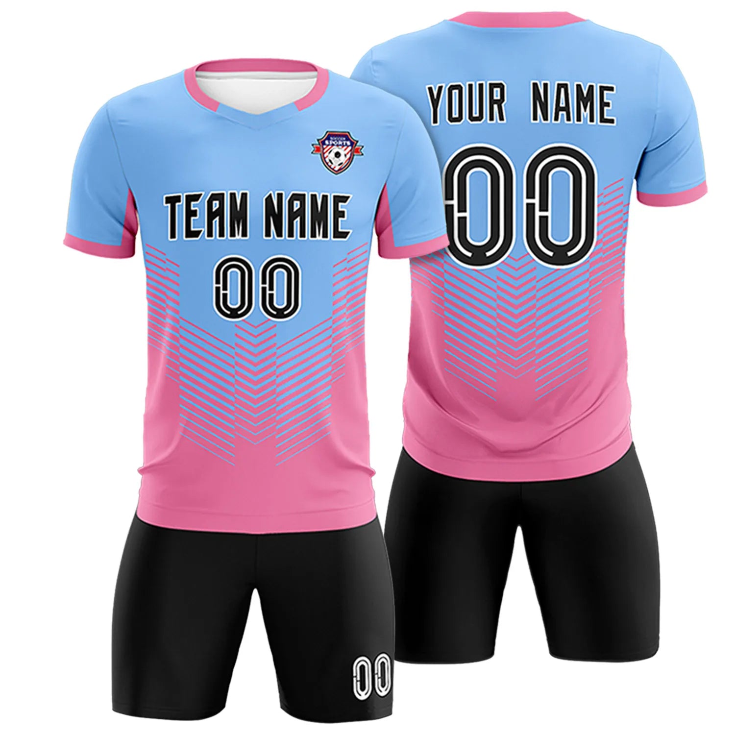 Custom Powder Blue Pink Sport Soccer Sets Jersey