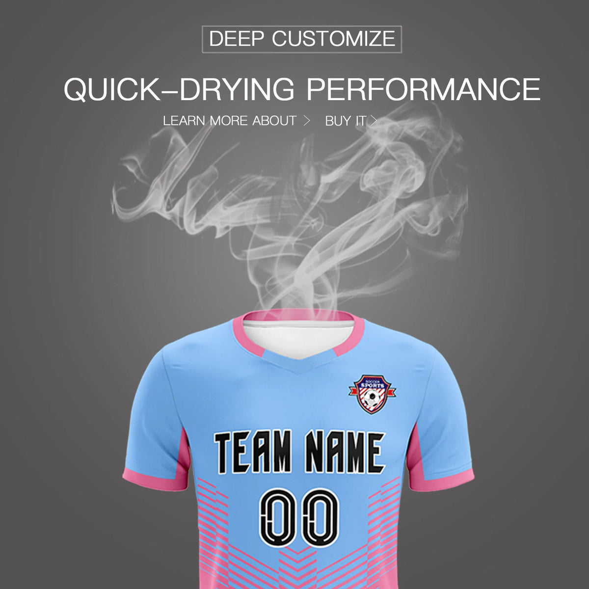Custom Powder Blue Pink Sport Soccer Sets Jersey