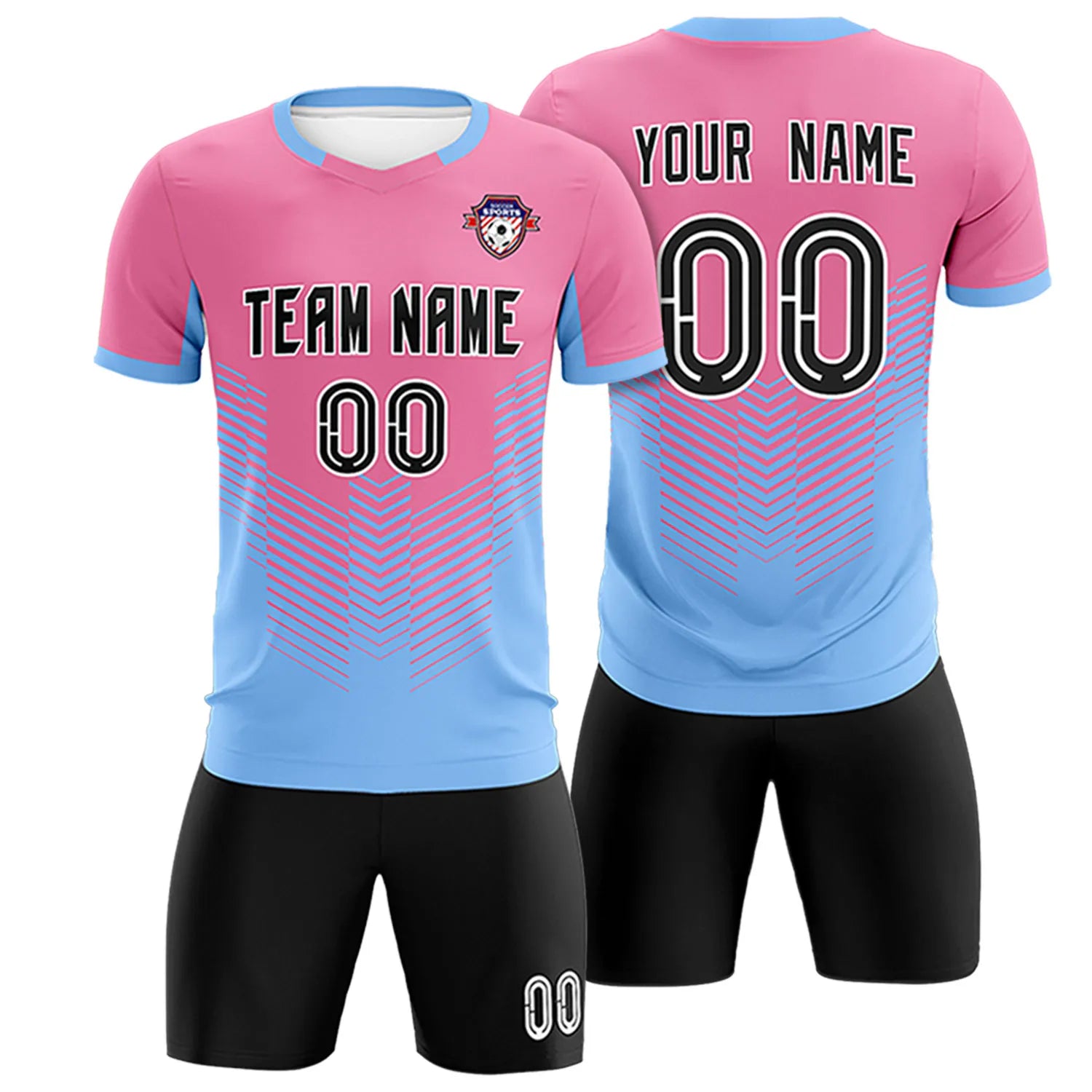 Custom Pink Powder Blue Sport Soccer Sets Jersey