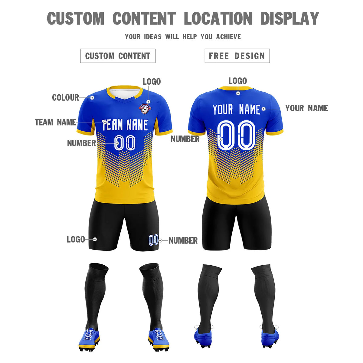Custom Royal Blue Yellow Sport Soccer Sets Jersey