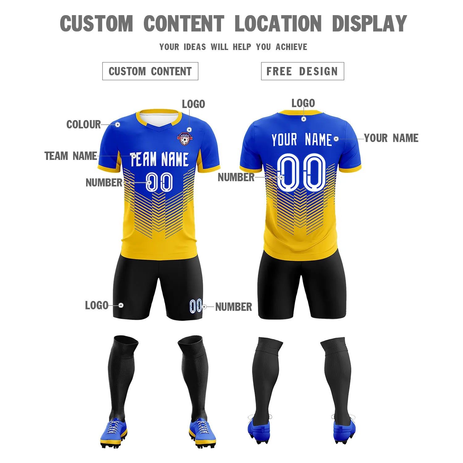 Custom Royal Blue Yellow Sport Soccer Sets Jersey
