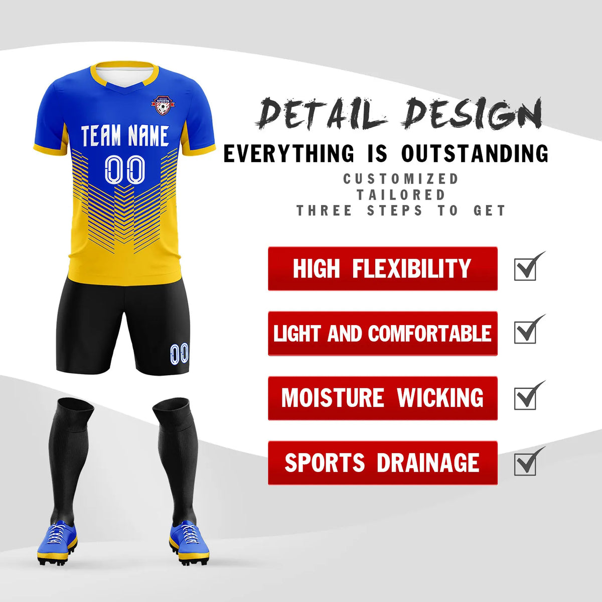 Custom Royal Blue Yellow Sport Soccer Sets Jersey