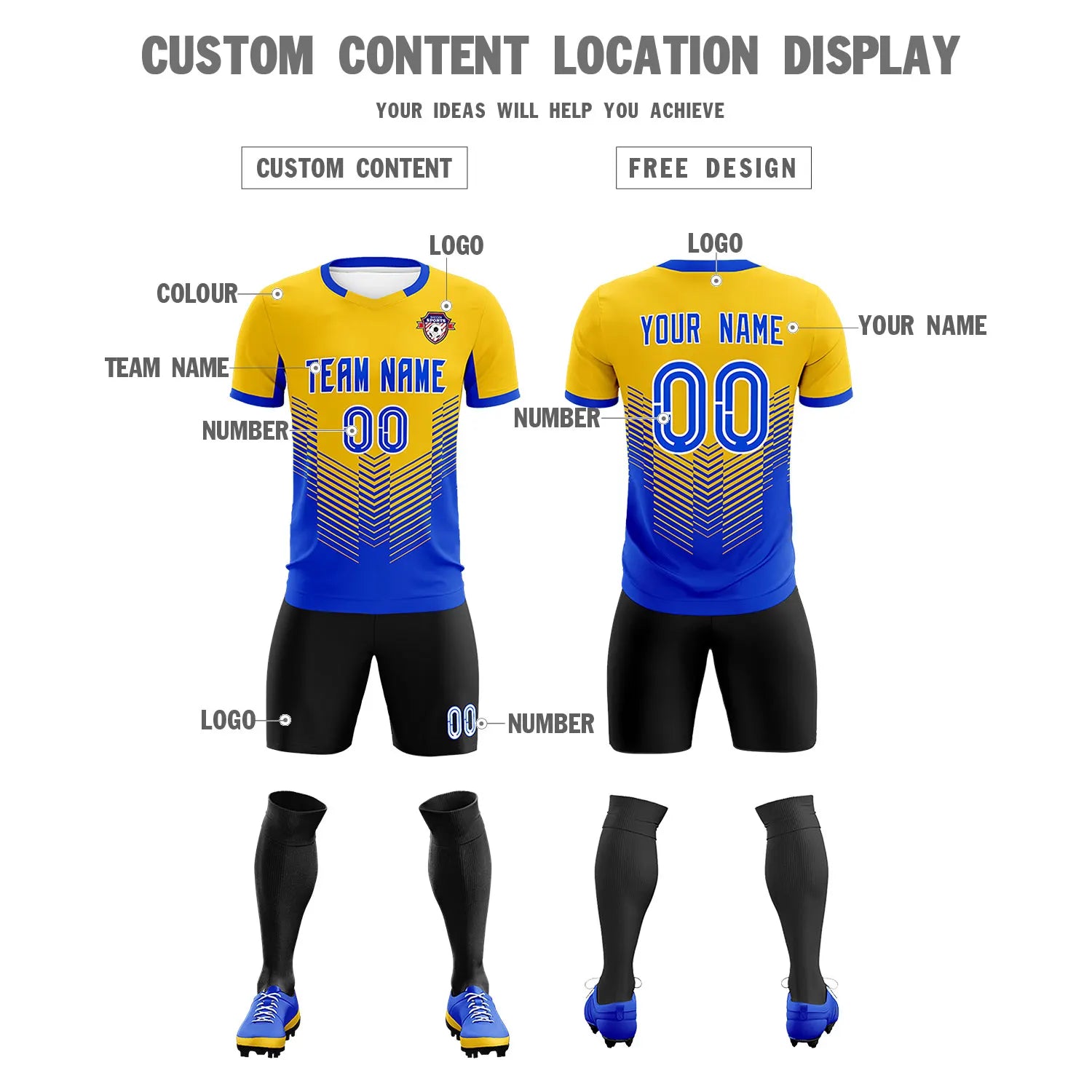 Custom Yellow Royal Blue Sport Soccer Sets Jersey