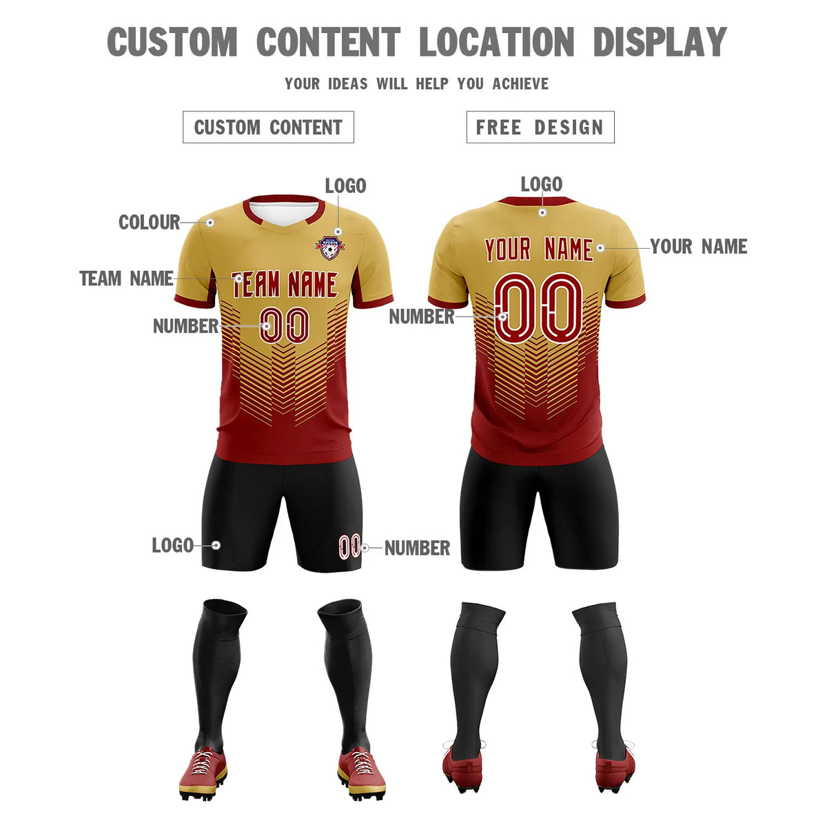 Custom Old Gold Crimson Sport Soccer Sets Jersey