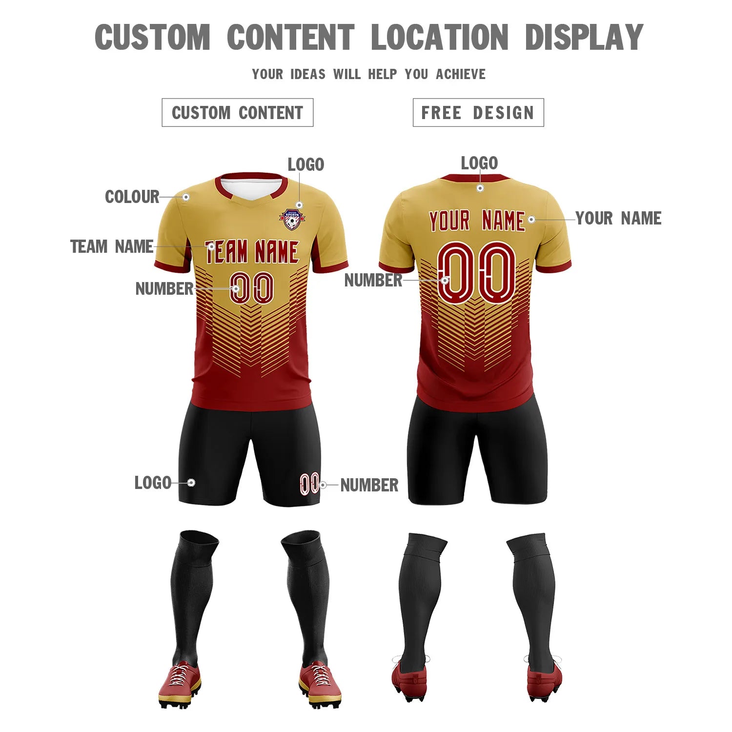 Custom Old Gold Crimson Sport Soccer Sets Jersey